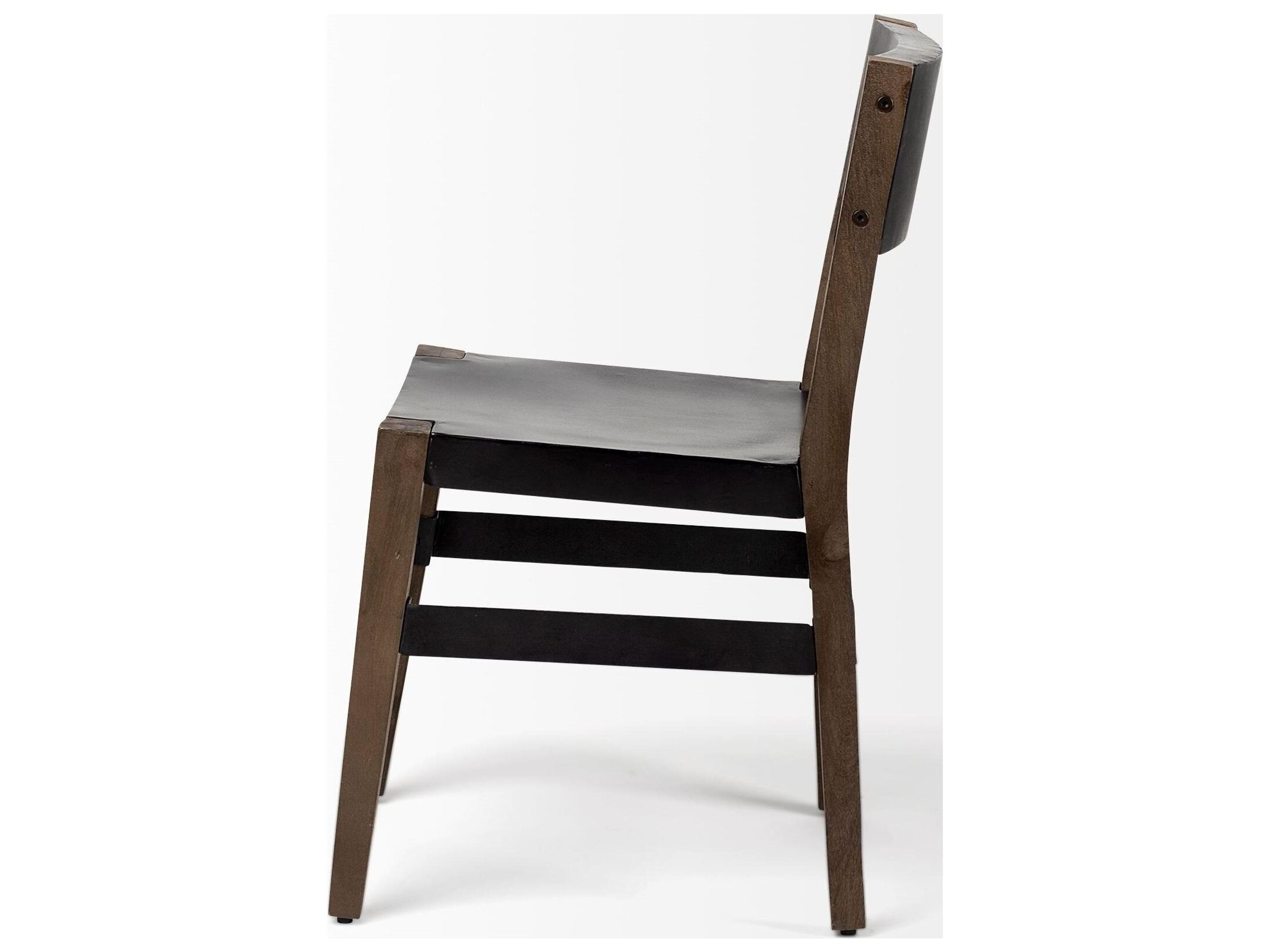 Mercana Nell I Black Iron Seat Solid Brown Wooden Base Dining Chair