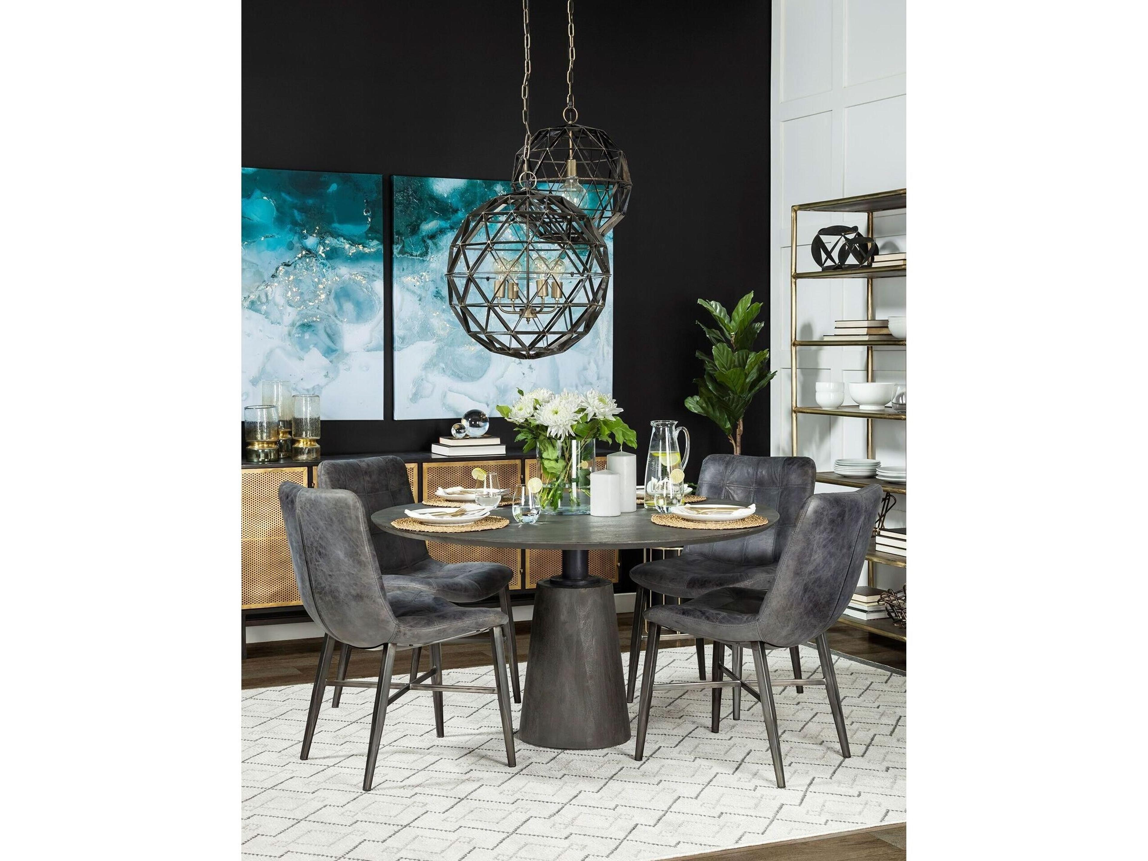 Mercana Maxwell 54" Brown Solid Wood Top Brown Metal/Wood Base Dining Table