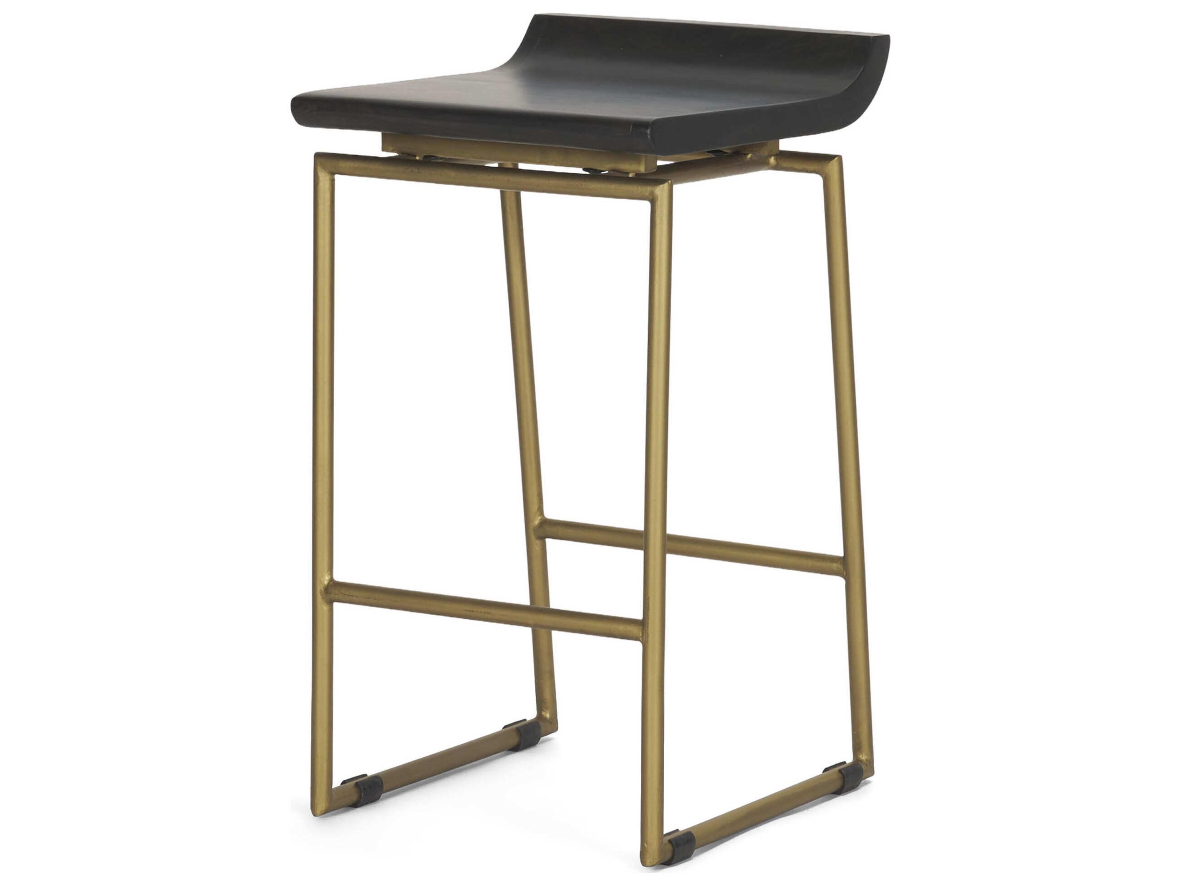 Givens 24.25"H Seat Height Brown Wood Seat Gold Metal Frame Stool