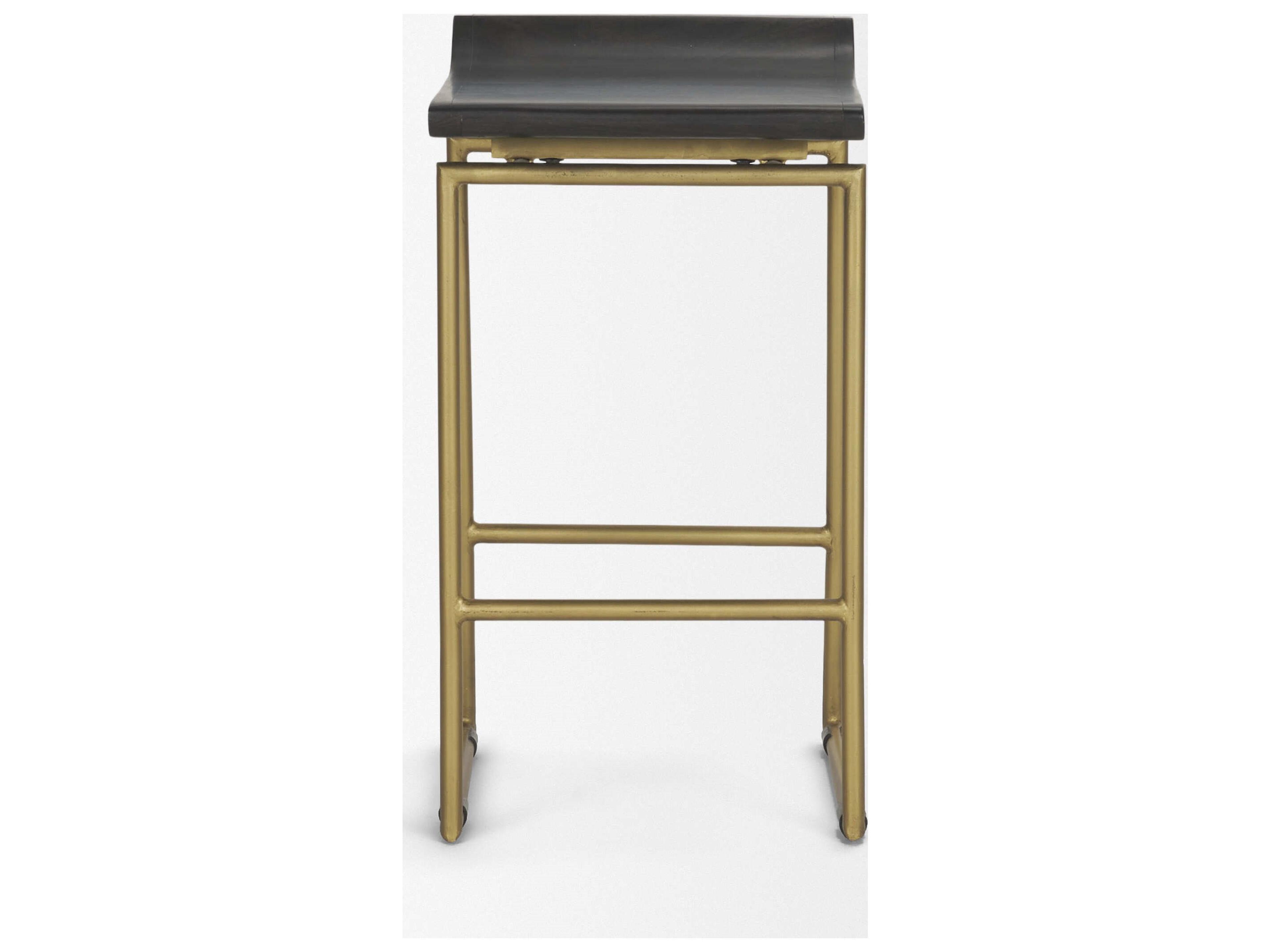 Mercana Givens 24.25"H Seat Height Brown Wood Seat Gold Metal Frame Stool