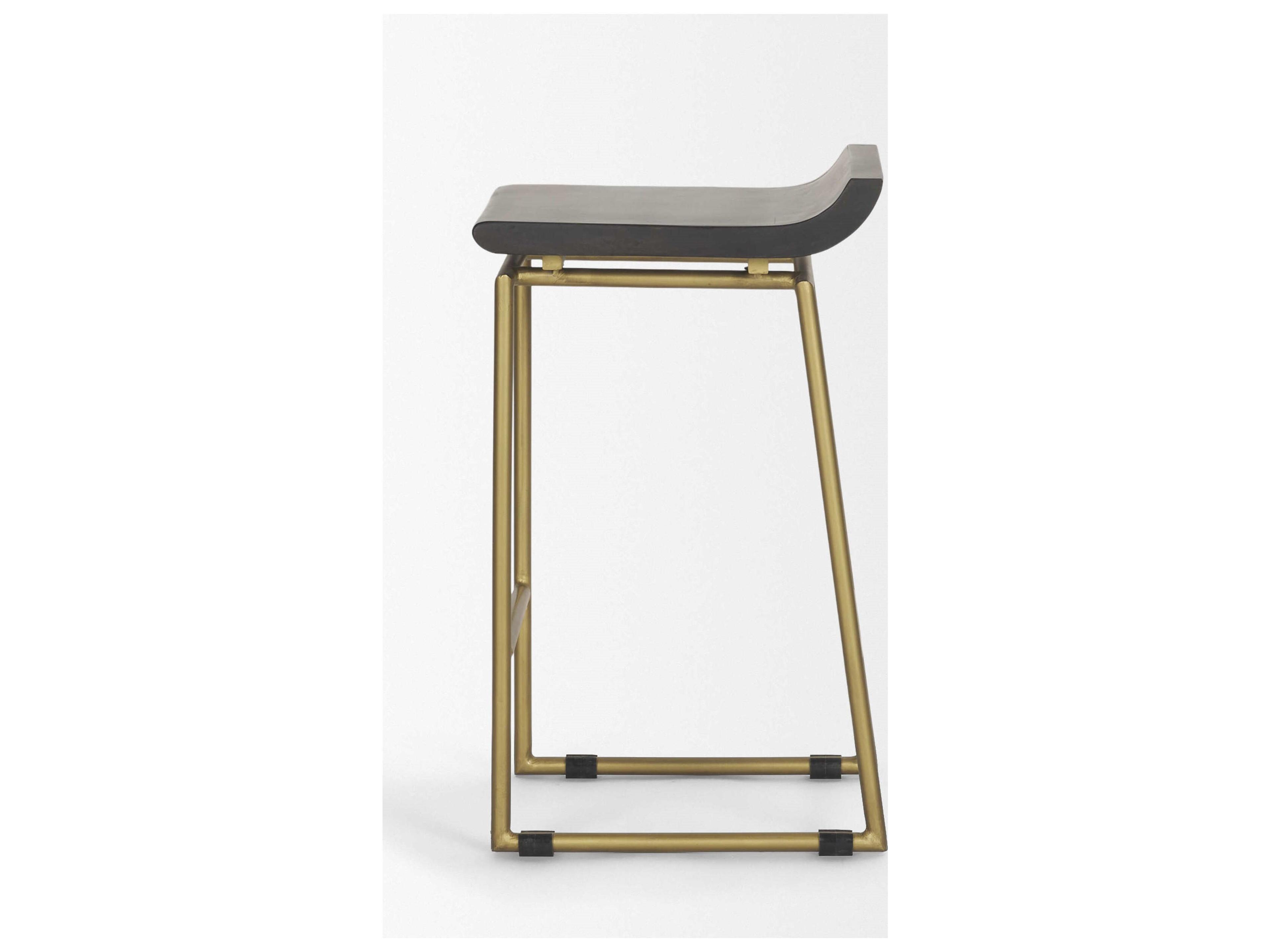 Mercana Givens 24.25"H Seat Height Brown Wood Seat Gold Metal Frame Stool