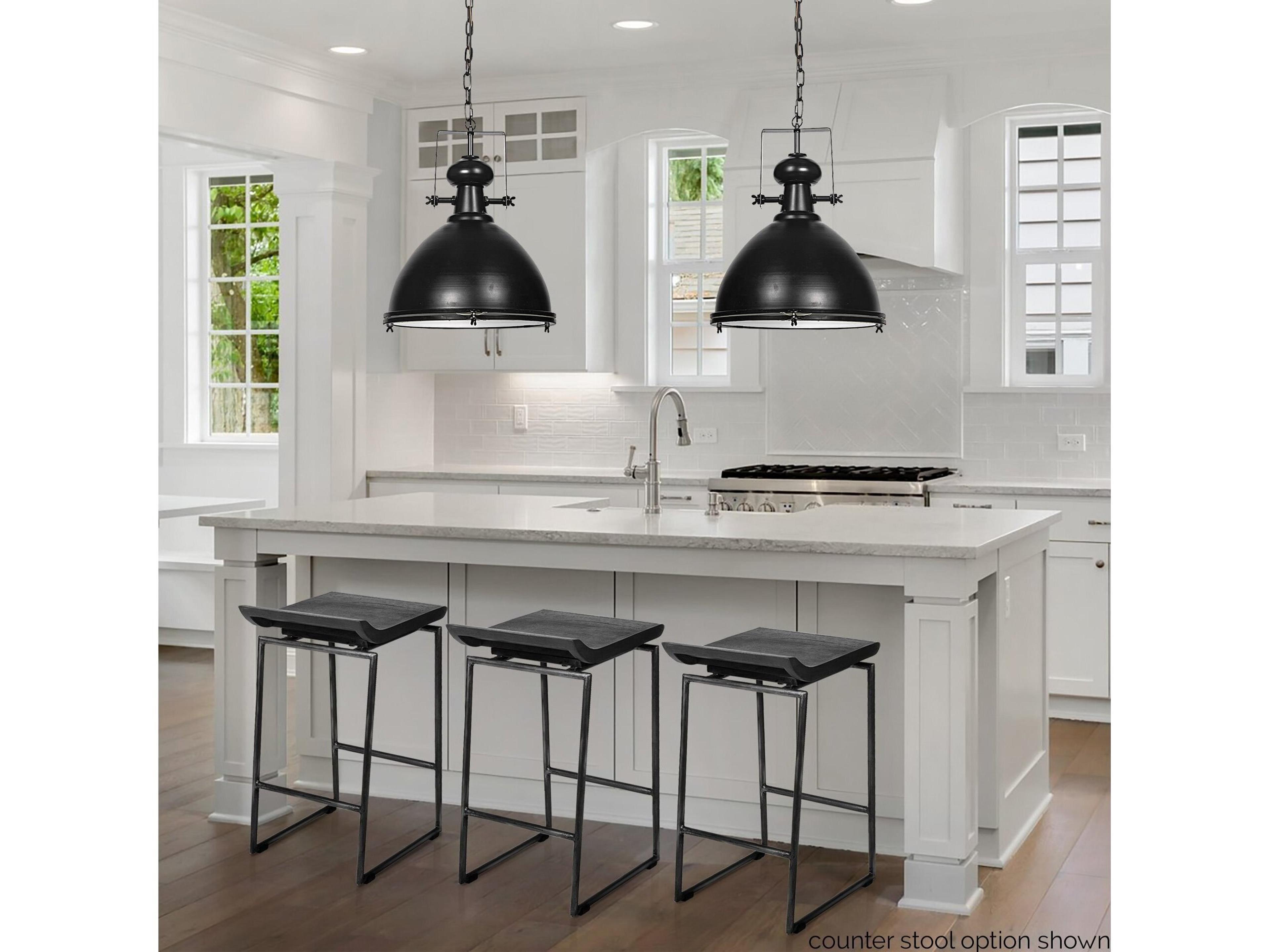 Mercana Givens 30.25"H Seat Height Black Wood Seat Black Metal Base Stool