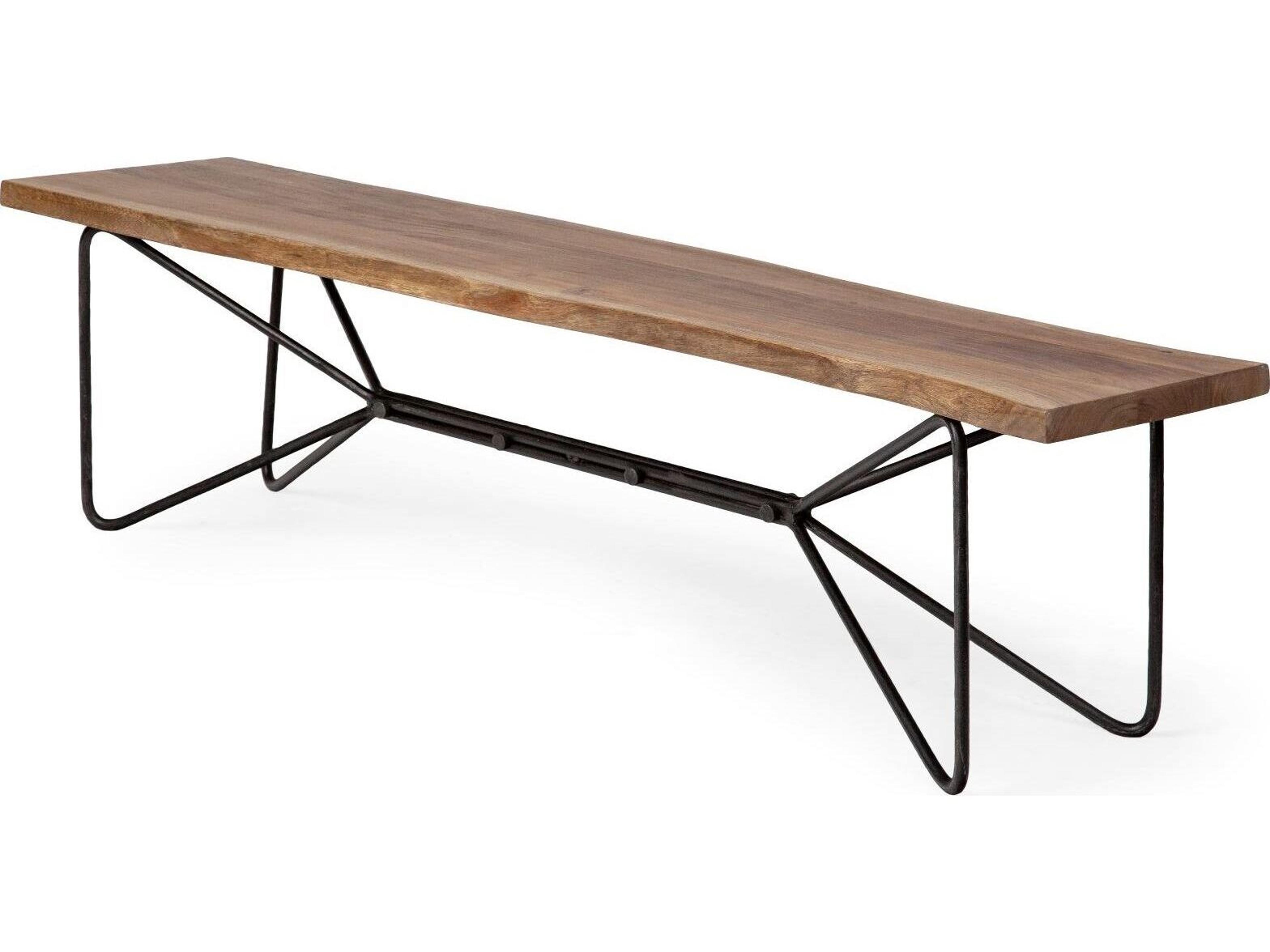 Papillion III 66x18 Natural Solid Wood and Iron Dining Bench