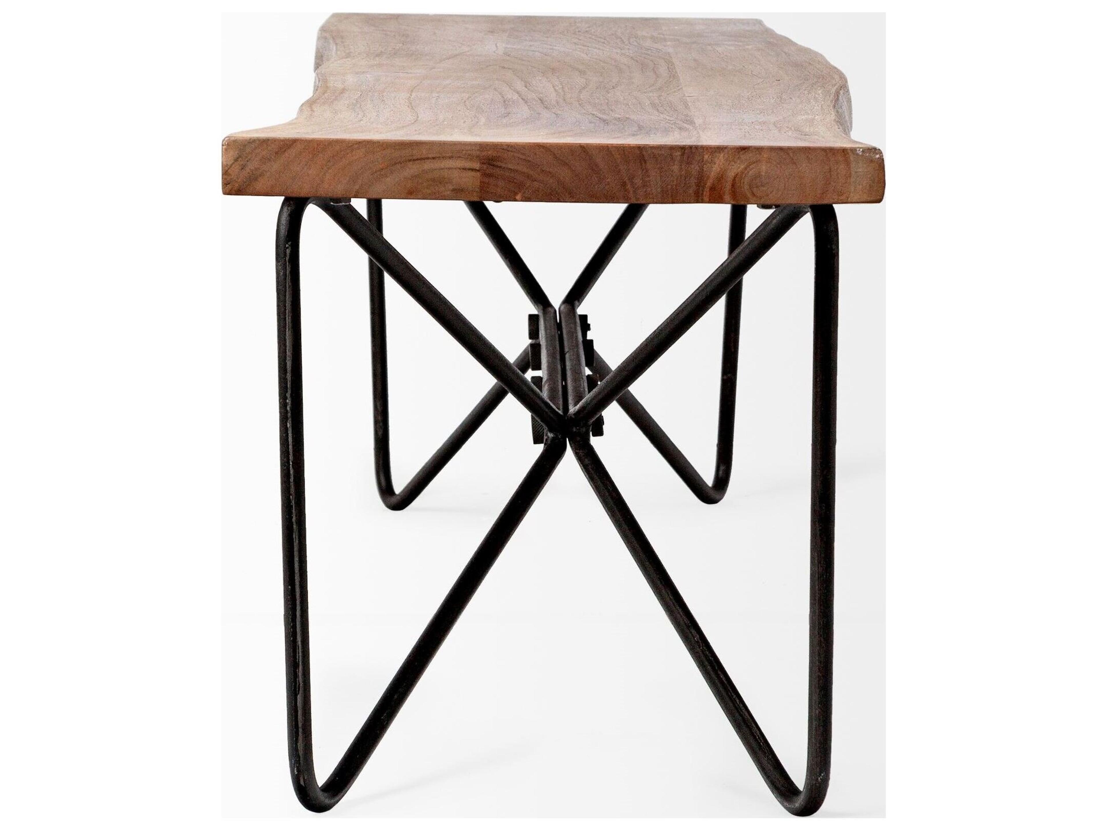 Mercana Papillion III 66x18 Natural Solid Wood and Iron Dining Bench