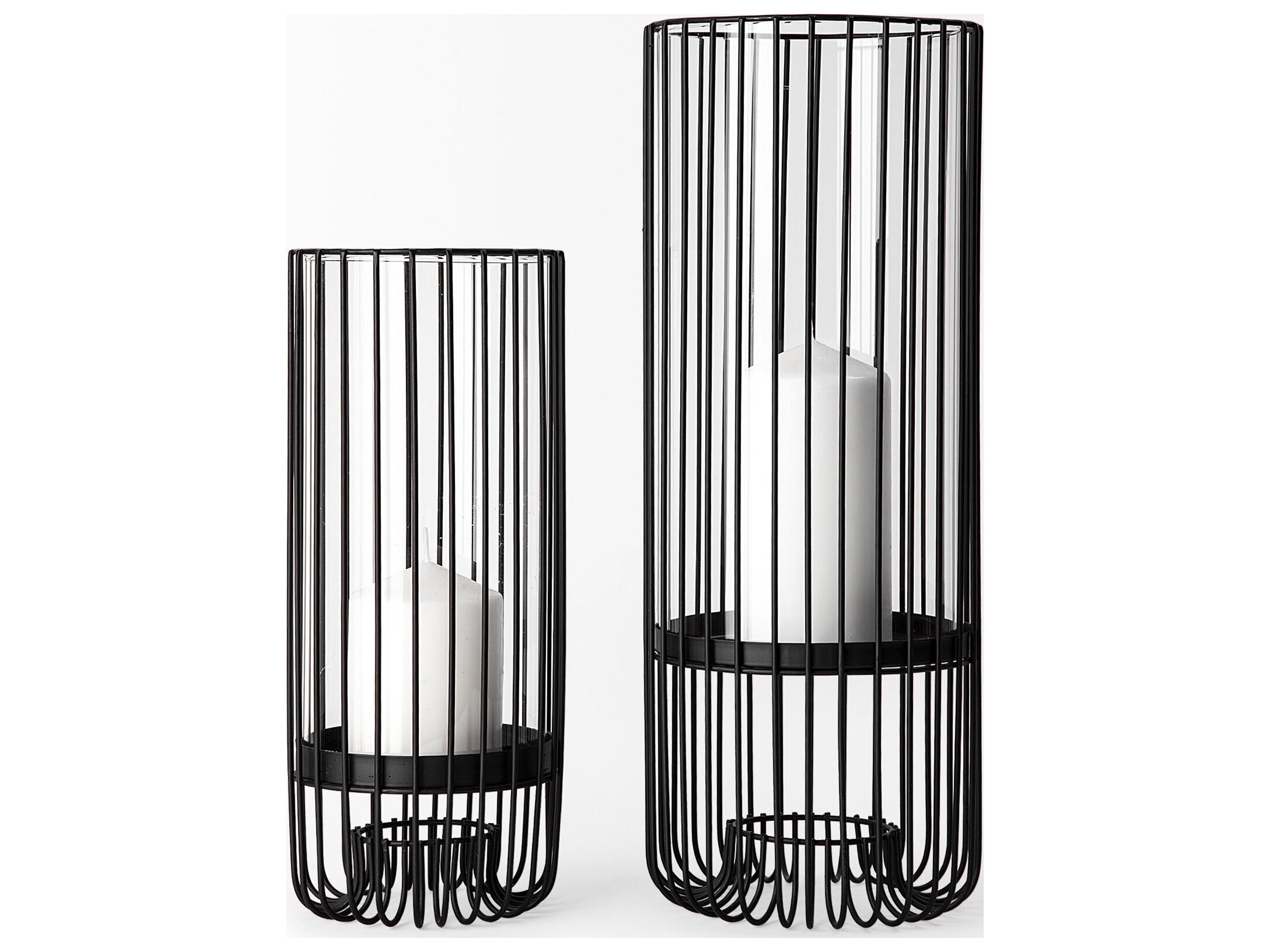 Mercana Velo II Large Black Metal Cylindrical Table Candle Holder