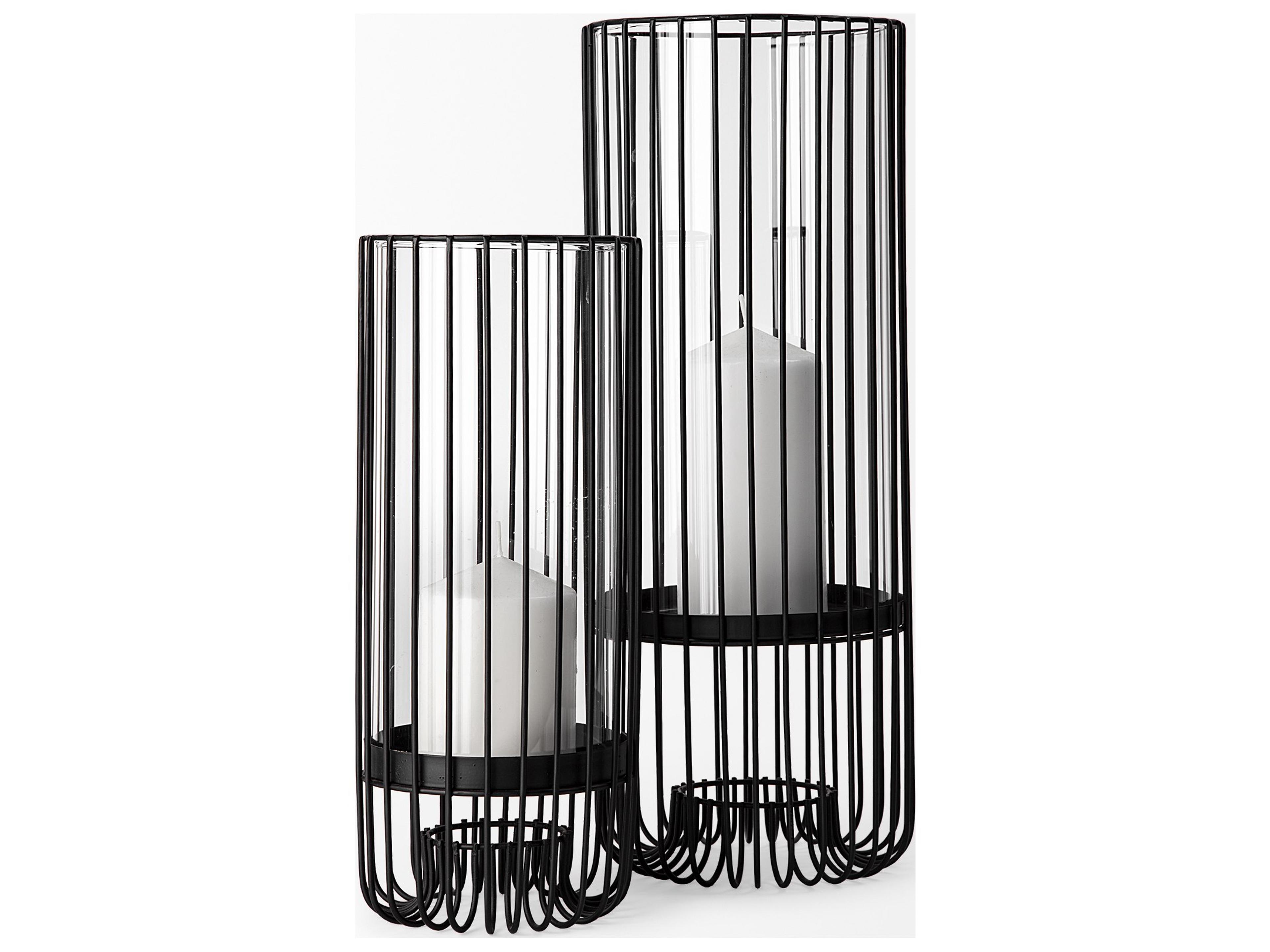 Mercana Velo II Large Black Metal Cylindrical Table Candle Holder