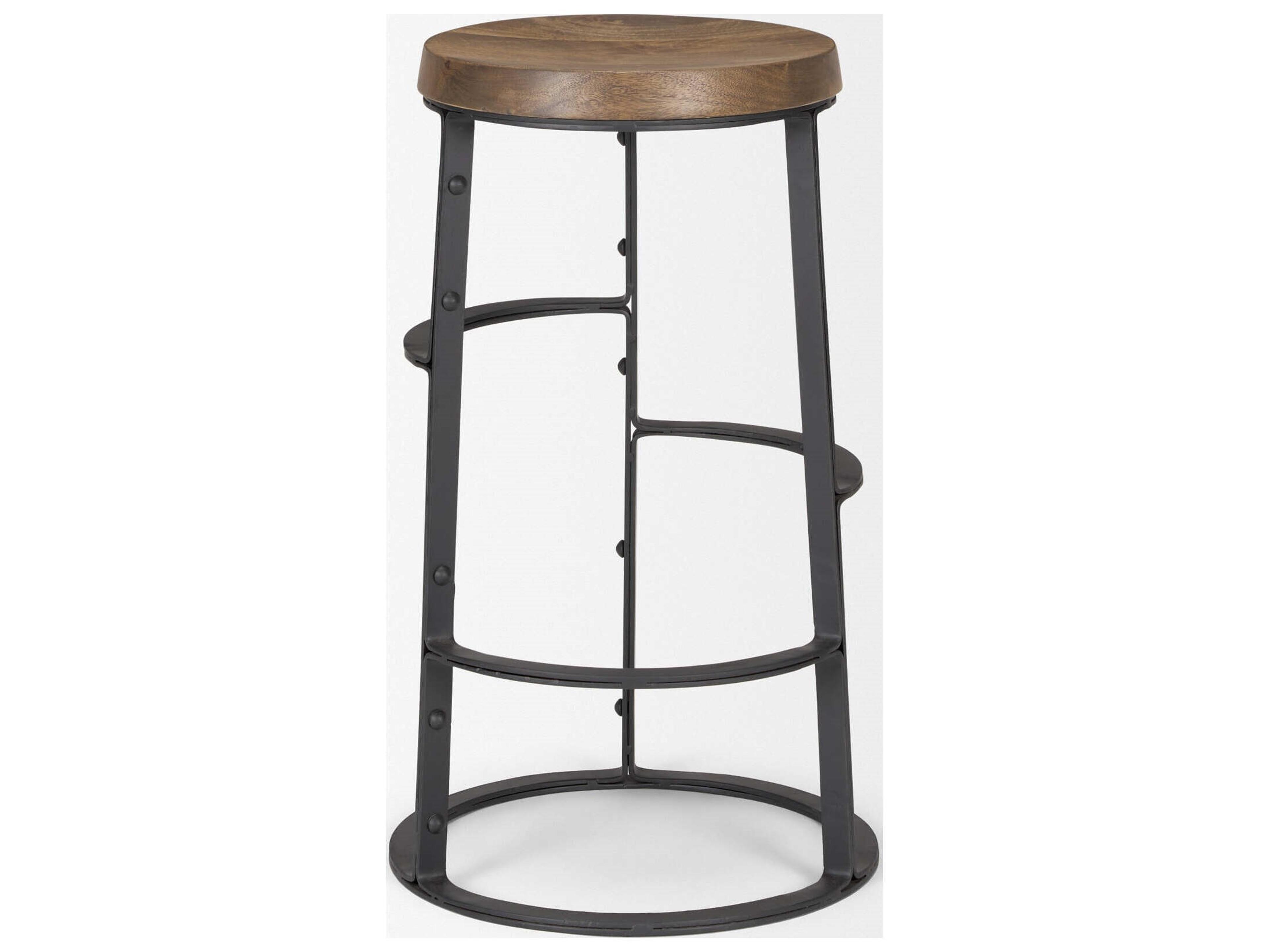 Mercana Neo 26.3" Seat Height Brown Wood Seat Black Metal Frame Stool