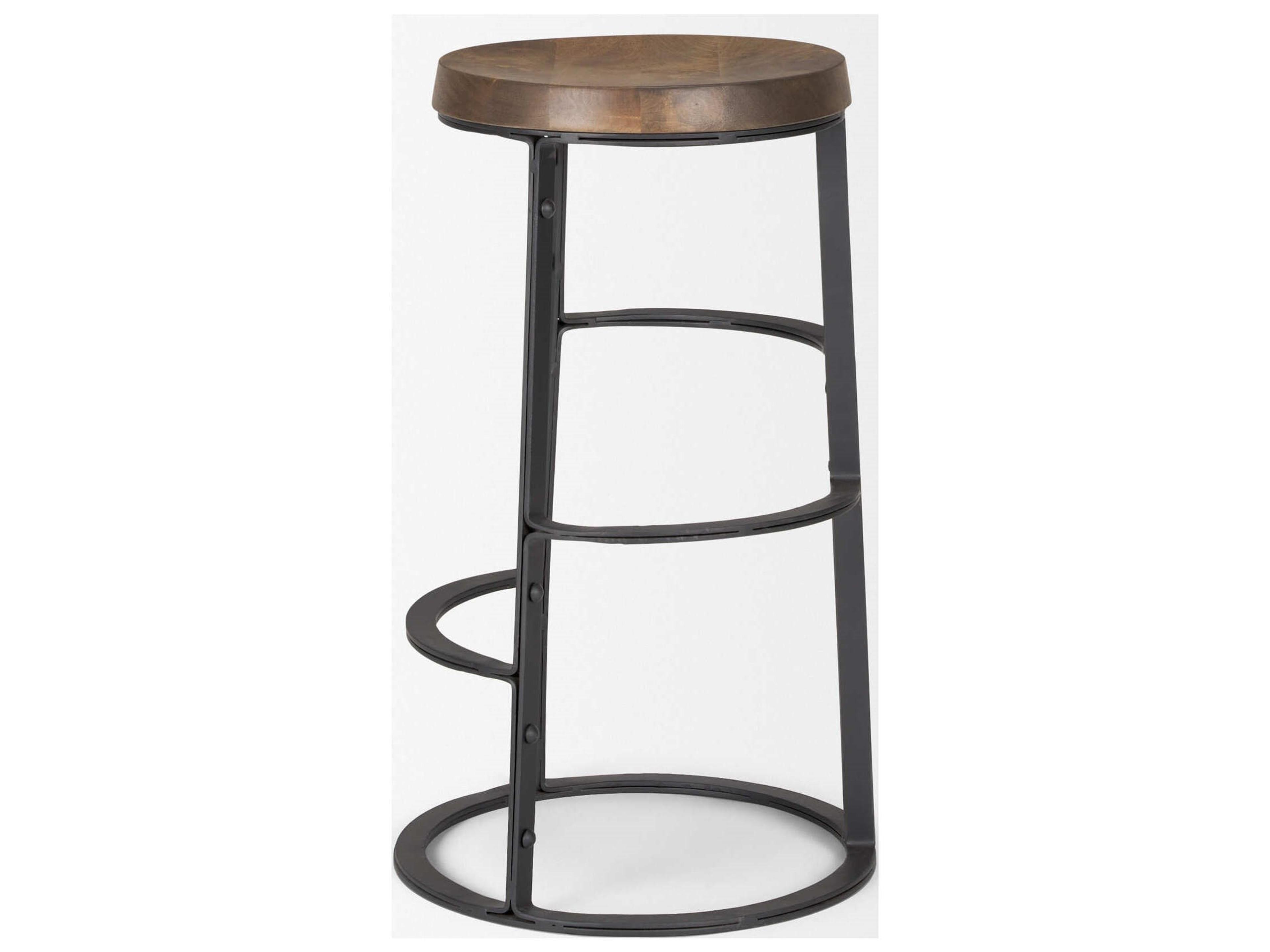 Mercana Neo 26.3" Seat Height Brown Wood Seat Black Metal Frame Stool