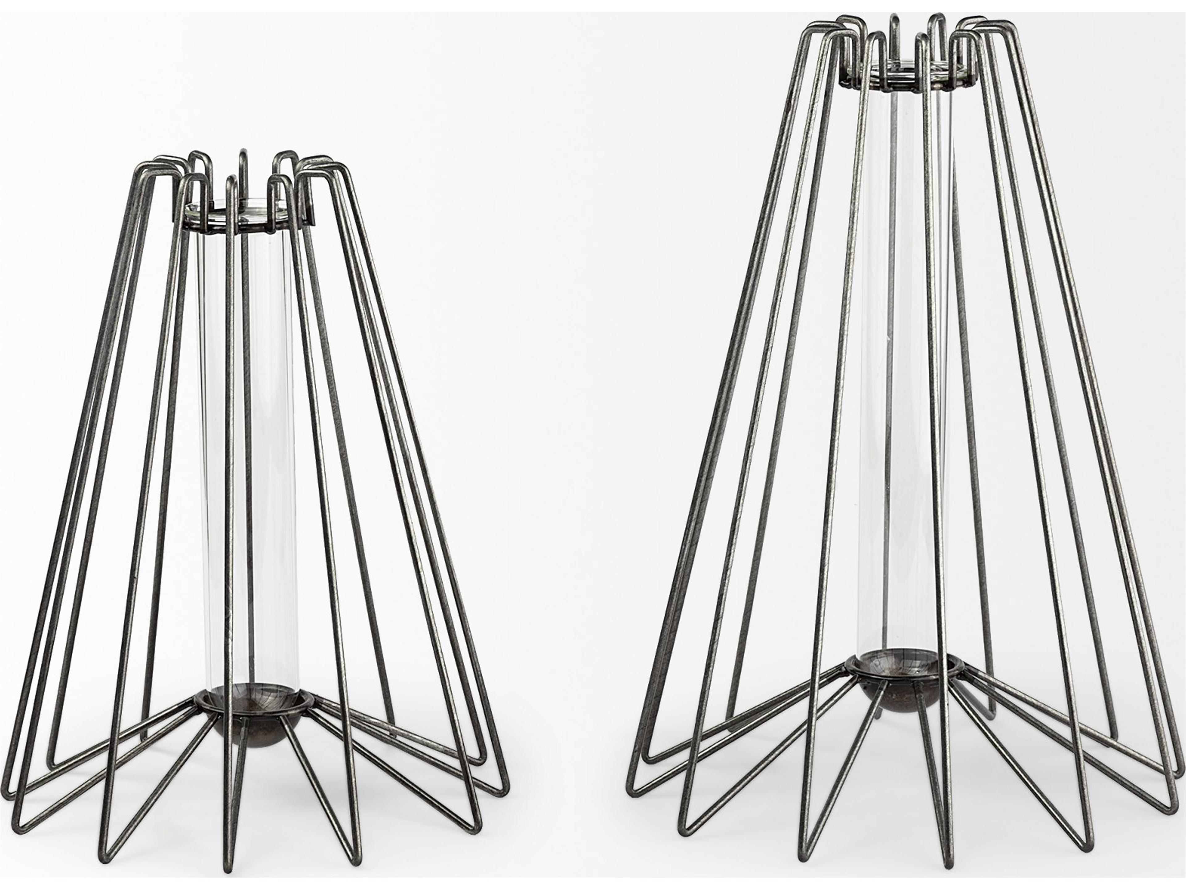 Mercana Madeline II Large Gunmetal Gray Metal Glass Test Tube Vase