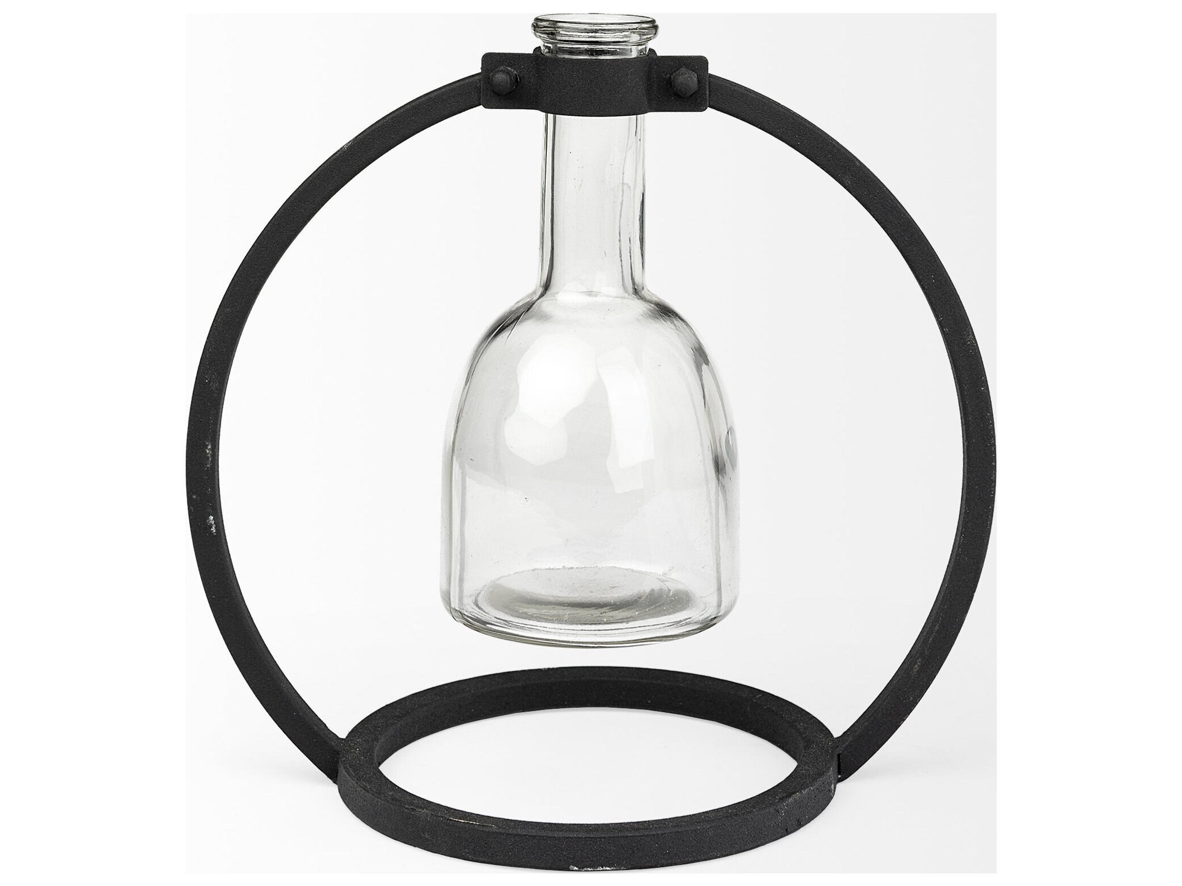 Mercana Monica I Short Black Metal Glass Bottle Vase