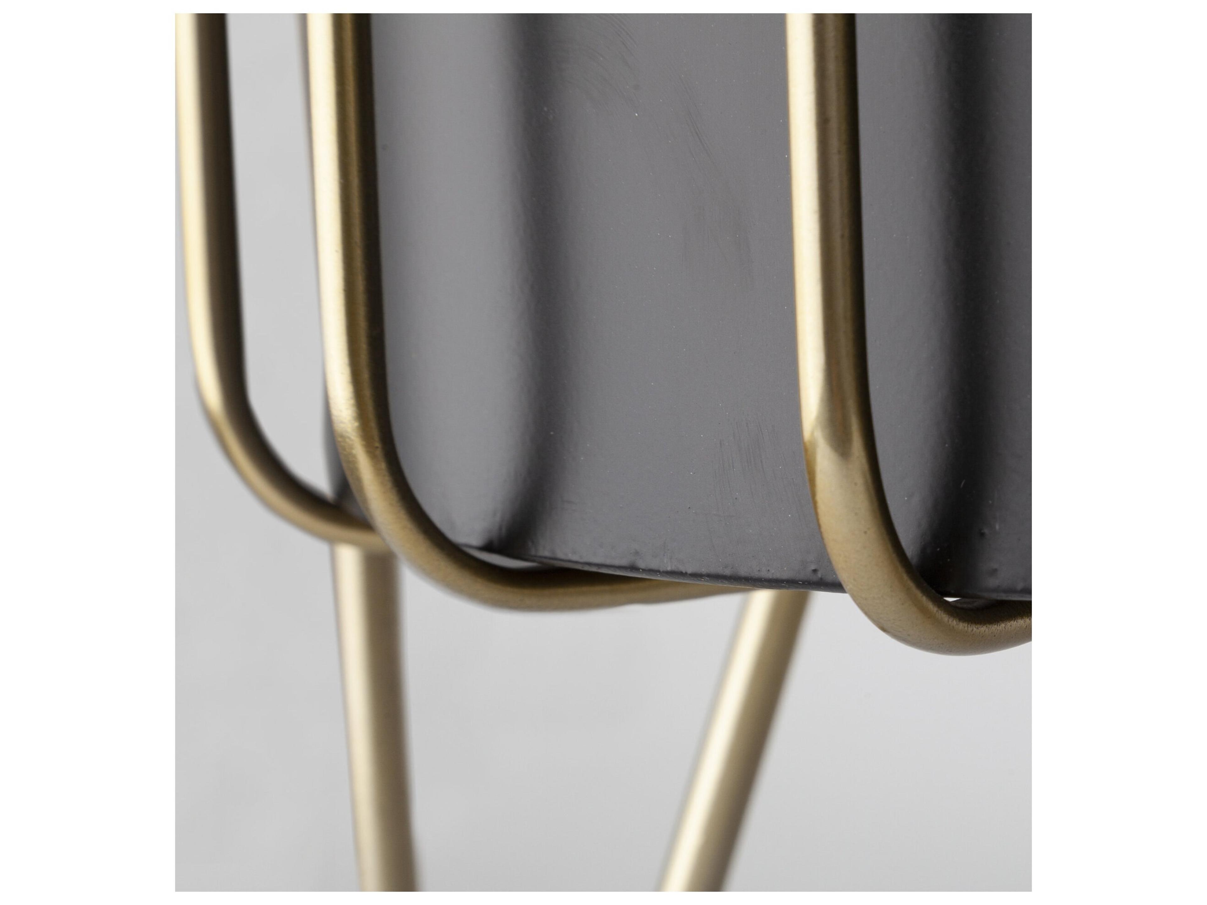 Mercana Pianta 13 x 21 Set of Two Black Metal Insert Brass Frame Plant Stands