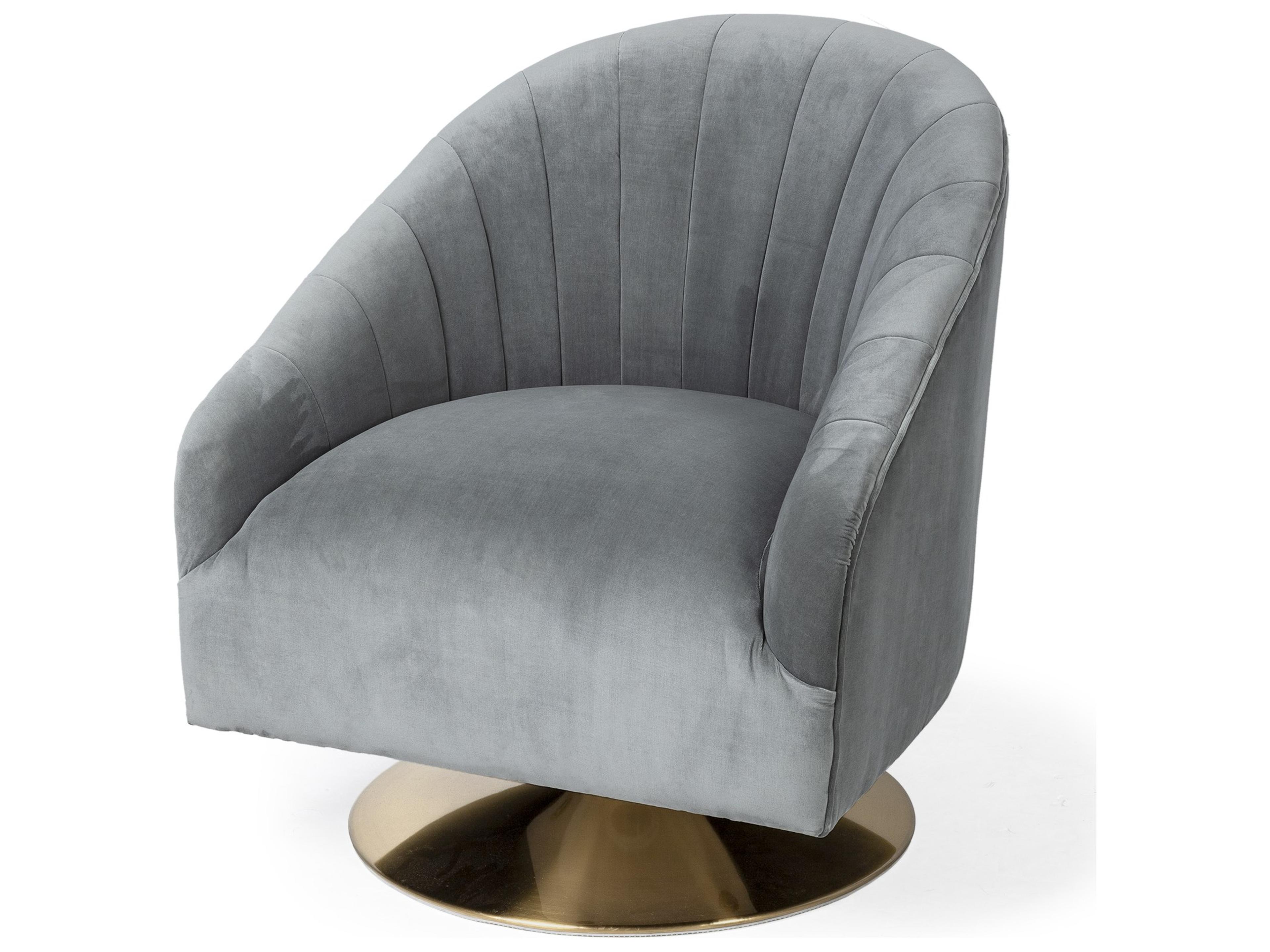 Mercana James II Gray Blue Velvet Covered Seat w Gold Swivel Base Accent Chair
