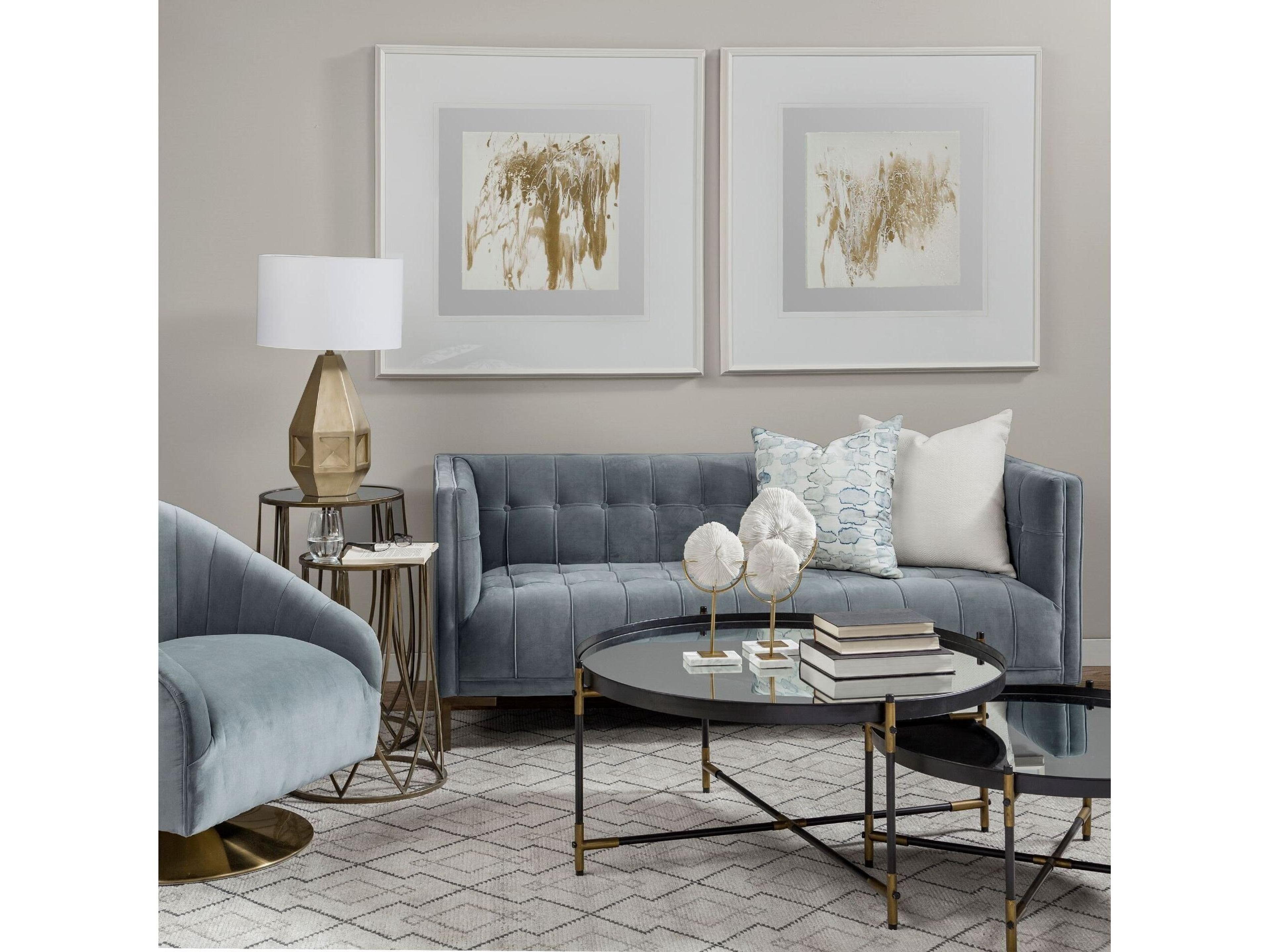 Mercana James II Gray Blue Velvet Covered Seat w Gold Swivel Base Accent Chair