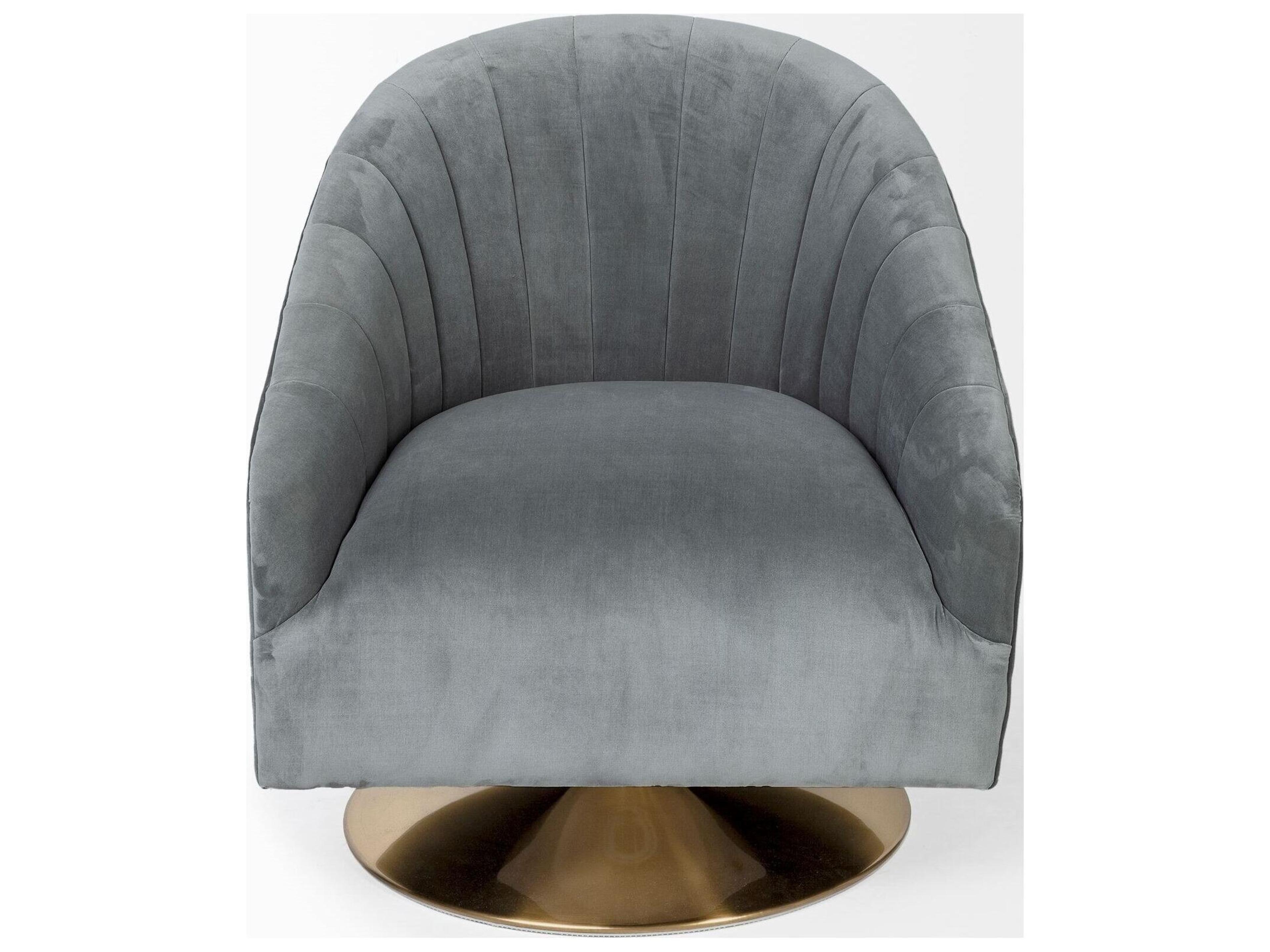 Mercana James II Gray Blue Velvet Covered Seat w Gold Swivel Base Accent Chair