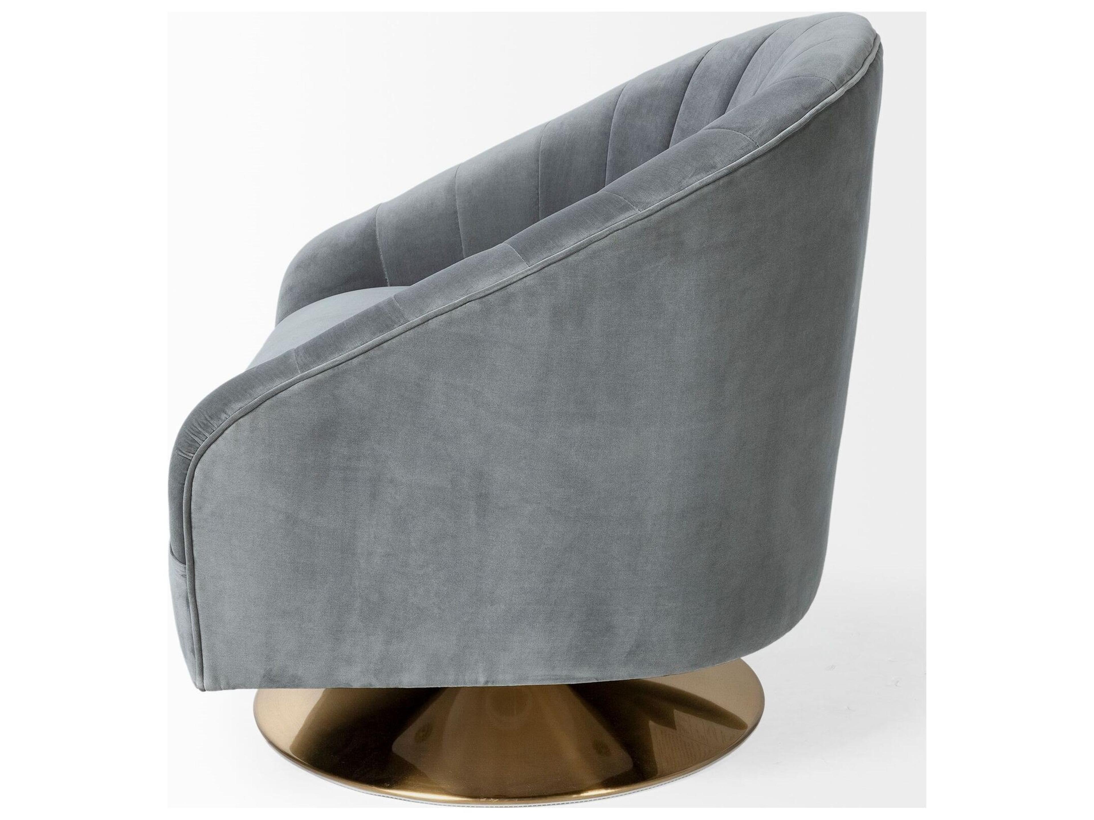 Mercana James II Gray Blue Velvet Covered Seat w Gold Swivel Base Accent Chair