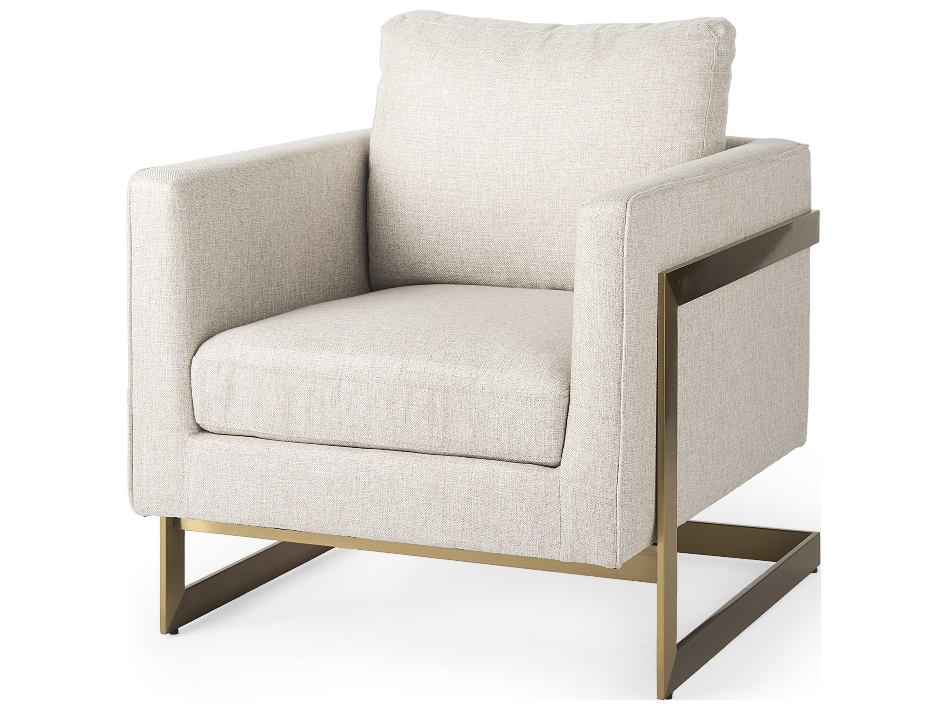 Mercana Rupert Cream Poly-Linen Seat w/ Gold Stainless Steel Frame Accent Chair