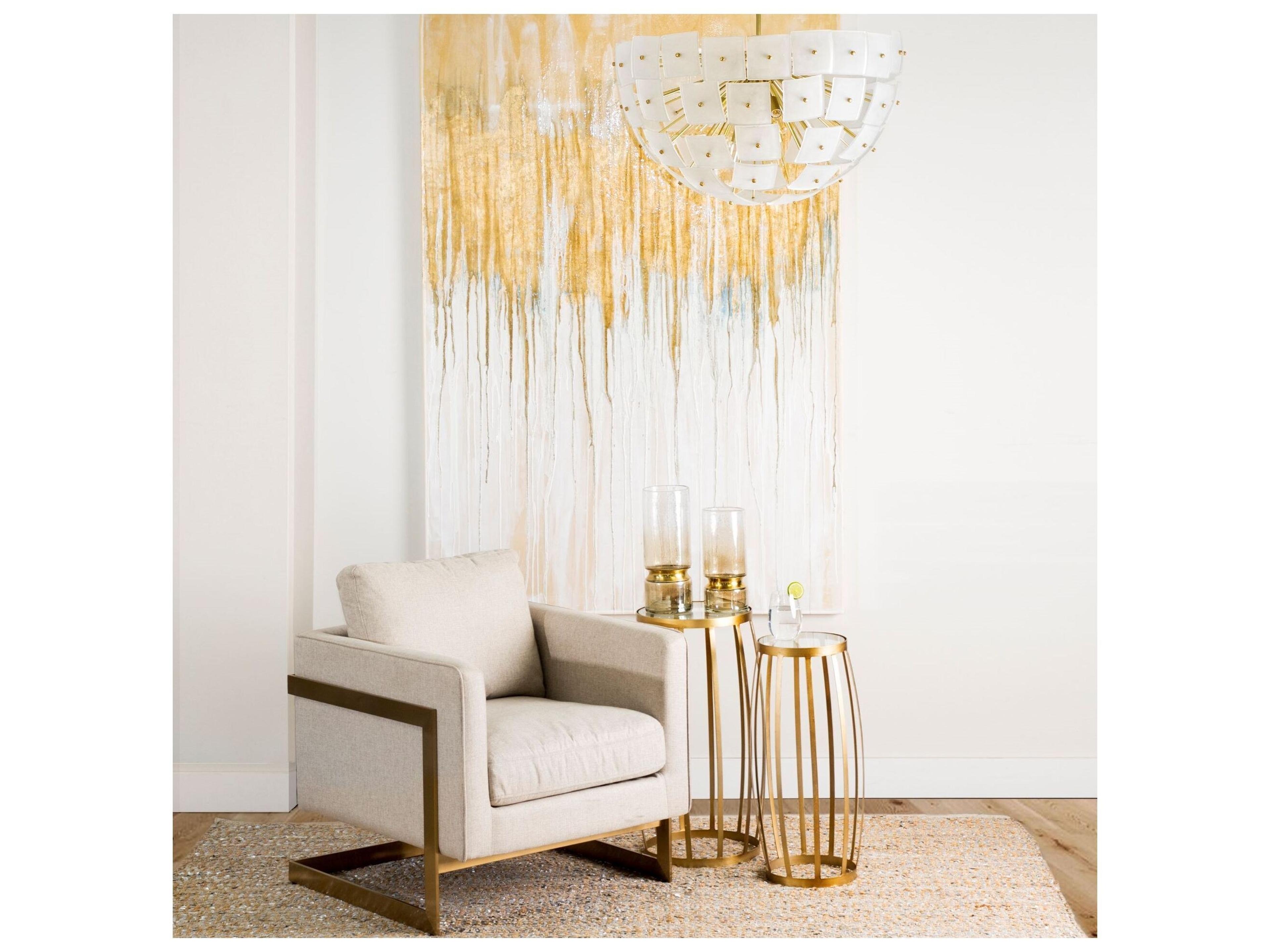 Mercana Rupert Cream Poly-Linen Seat w/ Gold Stainless Steel Frame Accent Chair