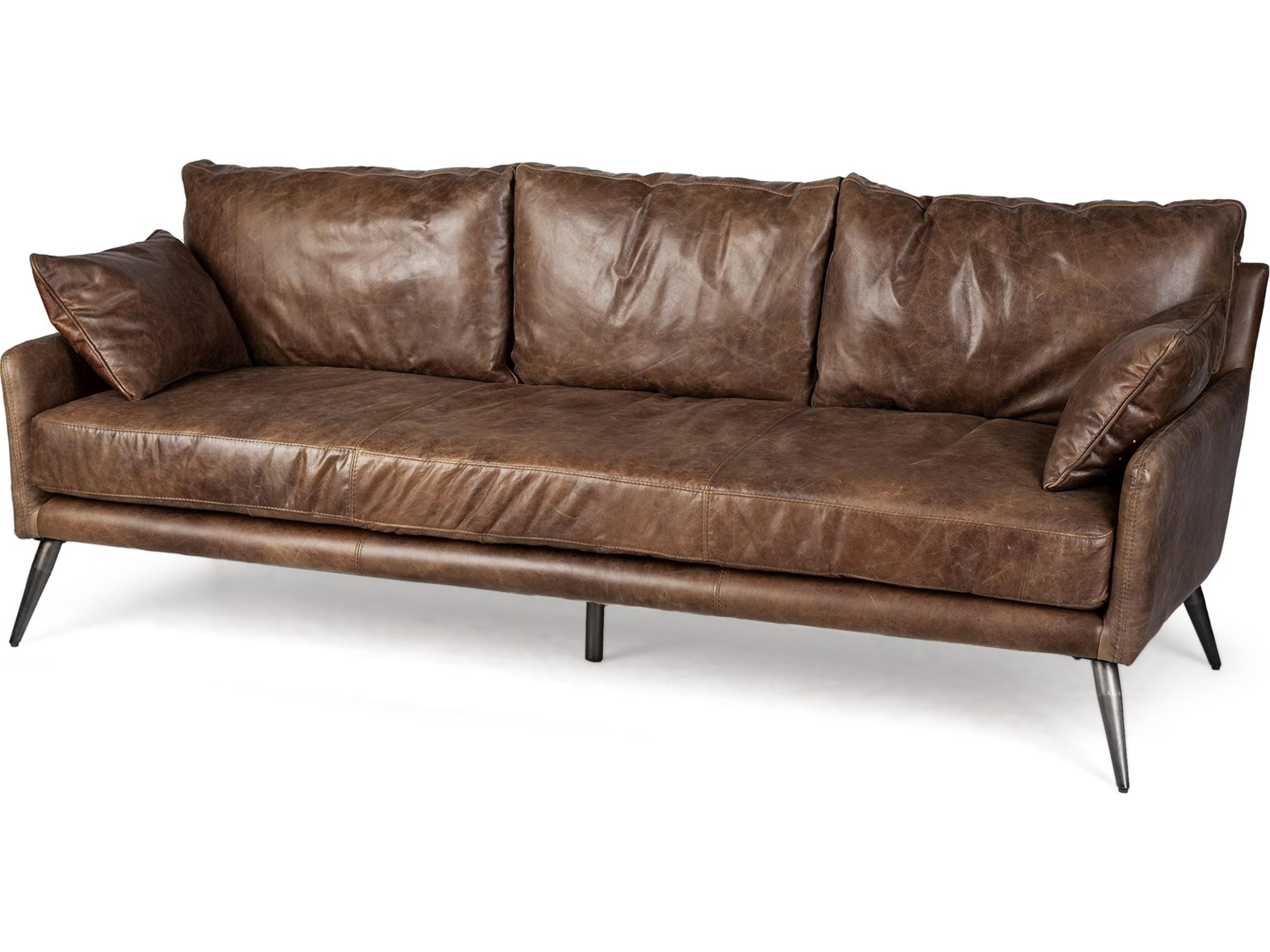 Cochrane II 82L x 33W x 32.25H Brown Leather Three Seater Sofa