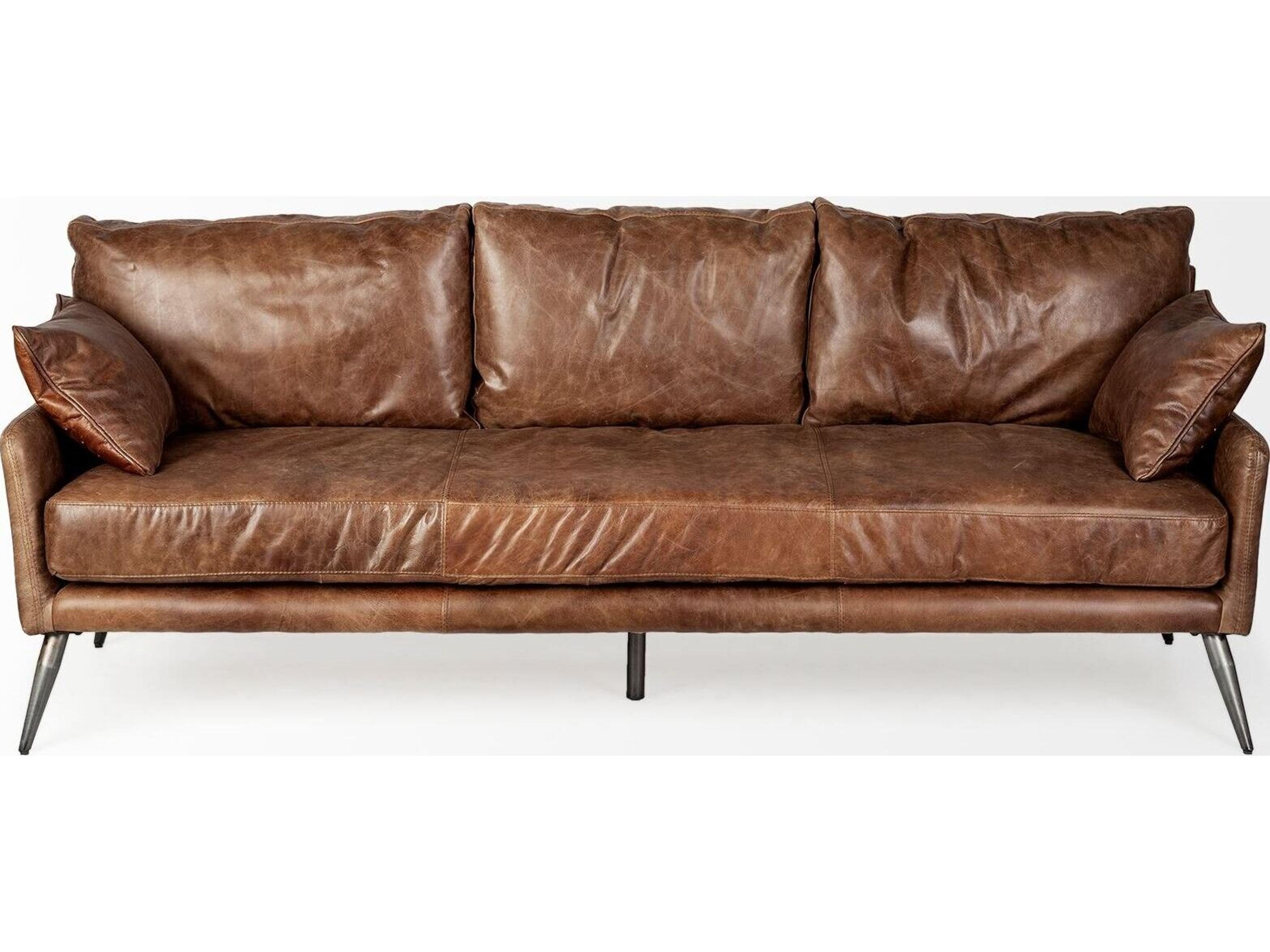 Mercana Cochrane II 82L x 33W x 32.25H Brown Leather Three Seater Sofa