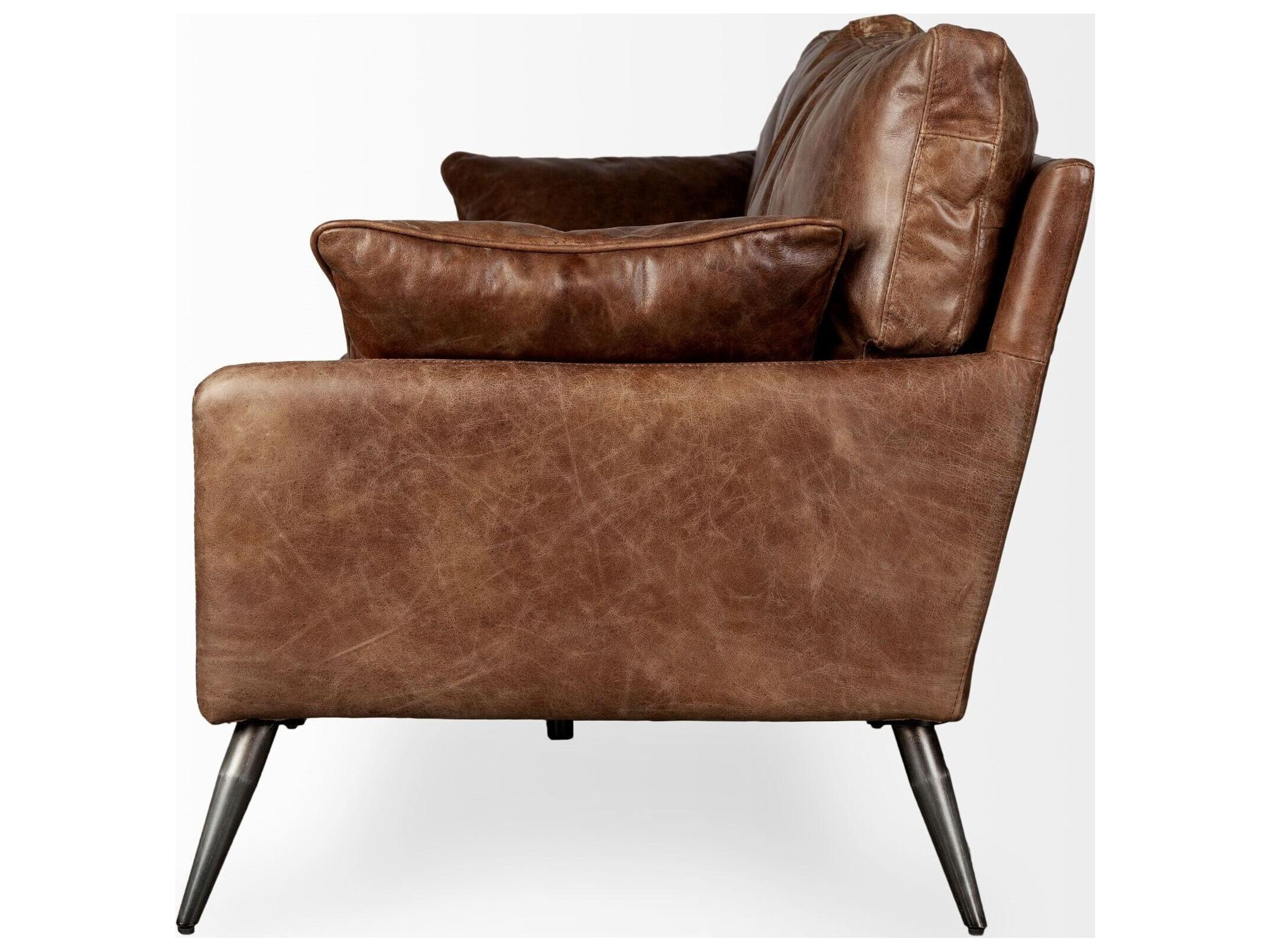 Mercana Cochrane II 82L x 33W x 32.25H Brown Leather Three Seater Sofa