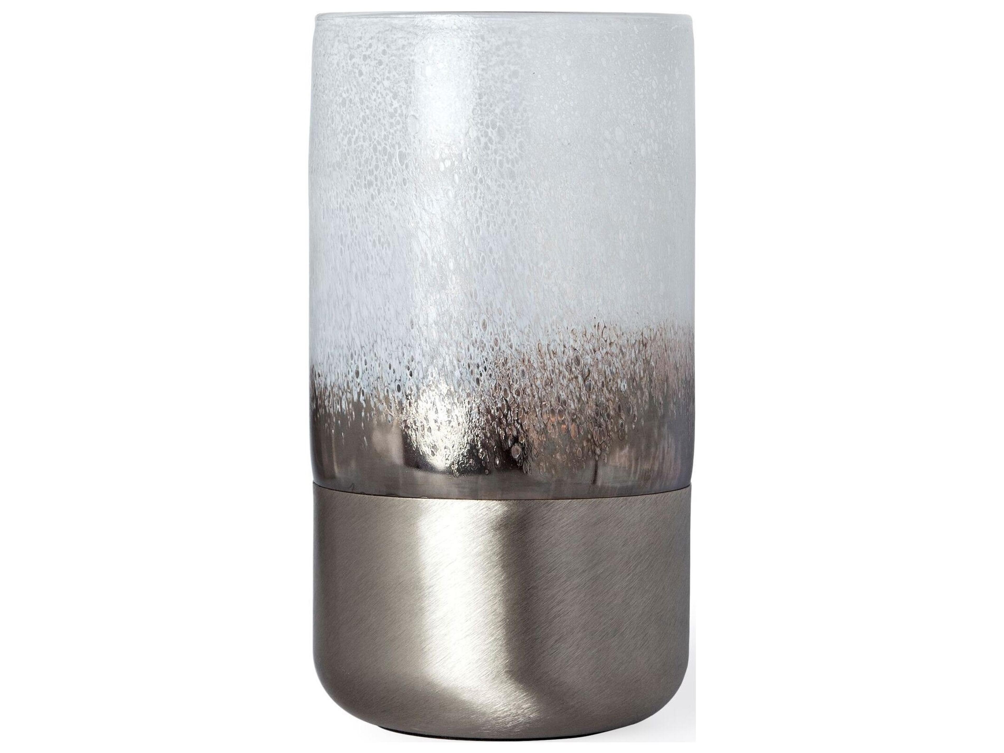 Baltic II Large White Brushed Silver Metal Bottom Glass Vase