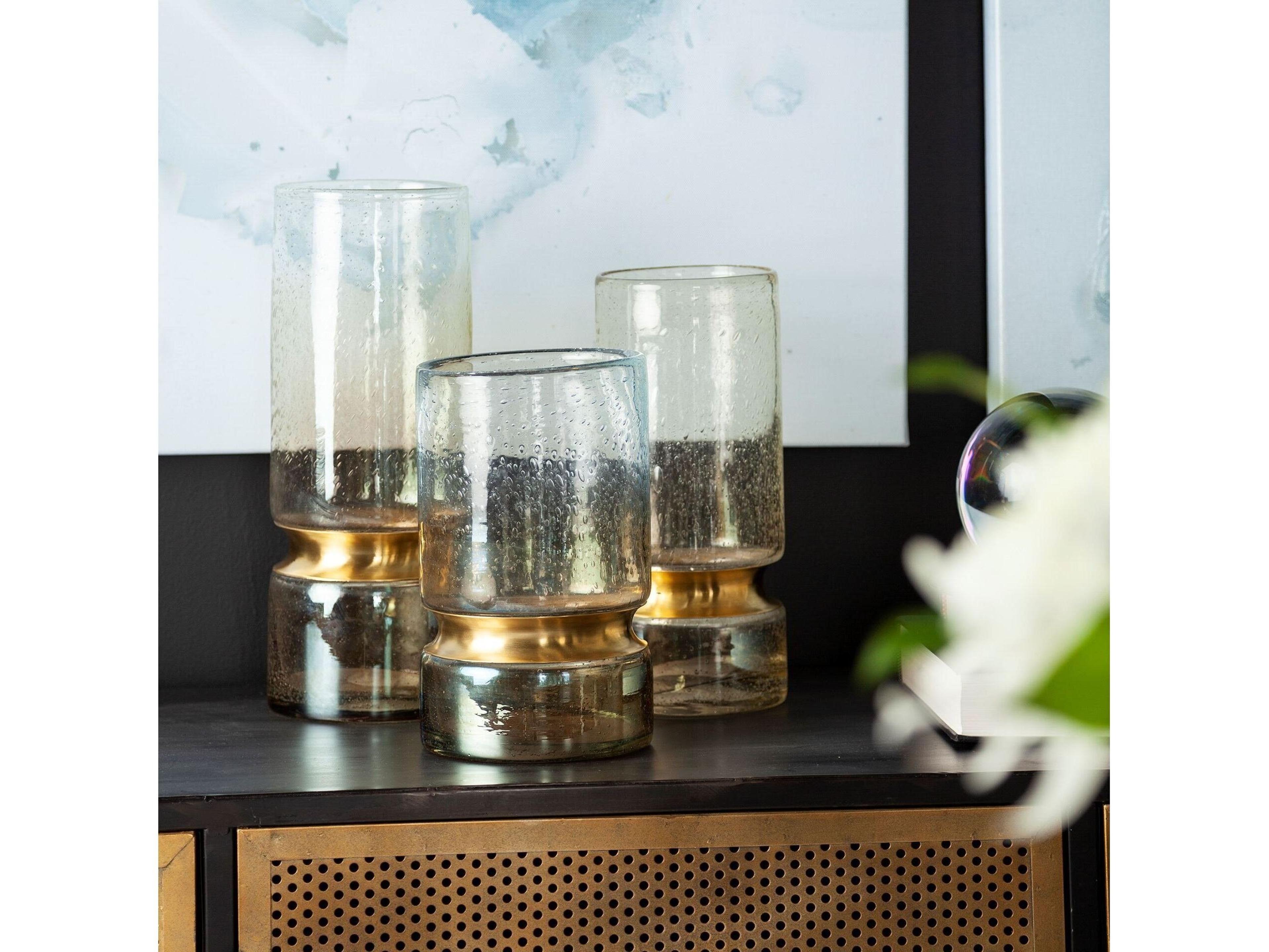 Mercana Adriatic I Small Brushed Gold Metal Glass Vase