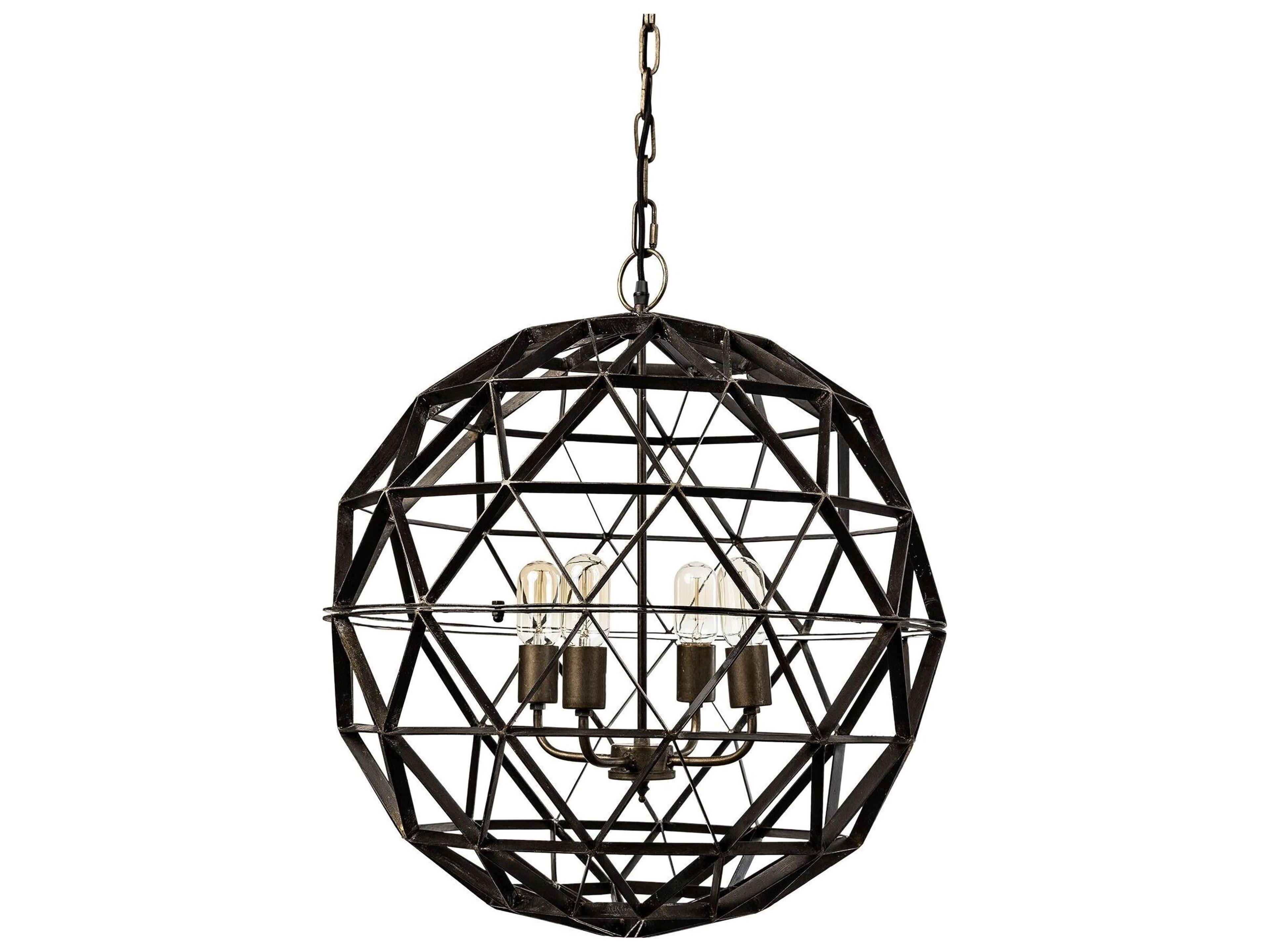 Dyson II (22.5"D) Black Metal Triangular Orb Four Bulb Chandelier