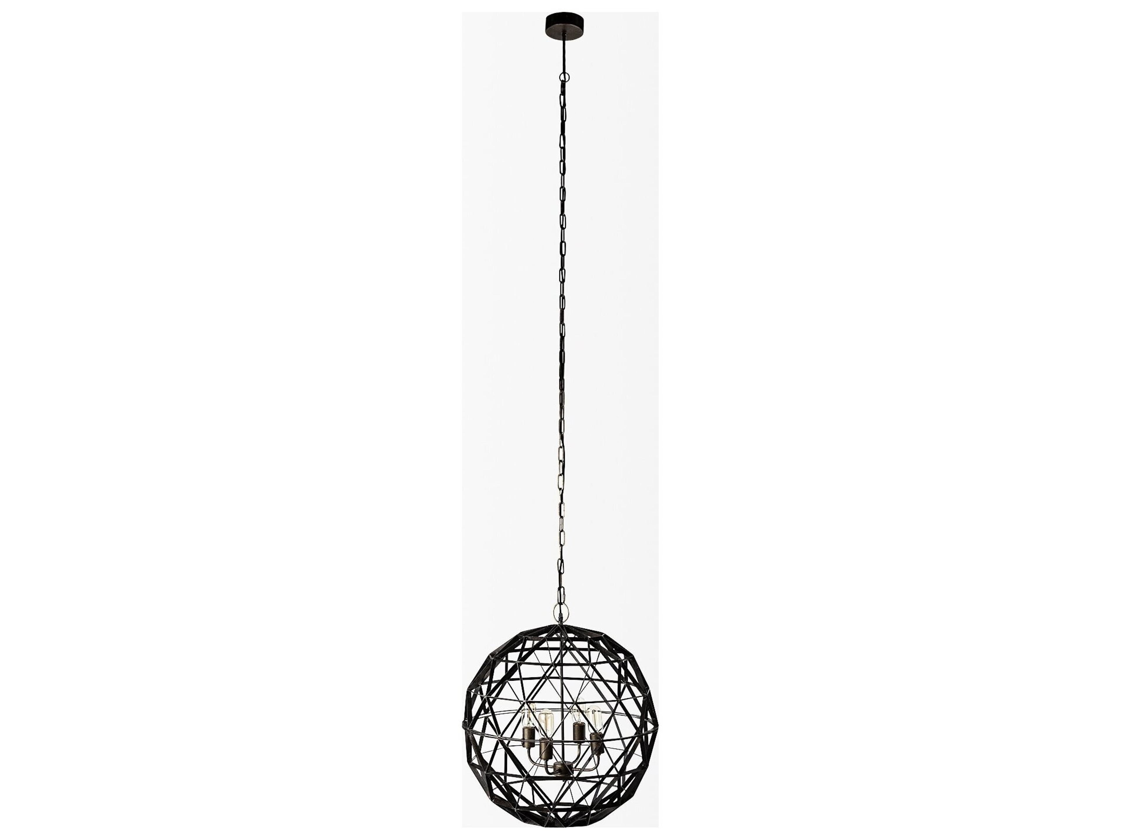 Mercana Dyson II (22.5"D) Black Metal Triangular Orb Four Bulb Chandelier