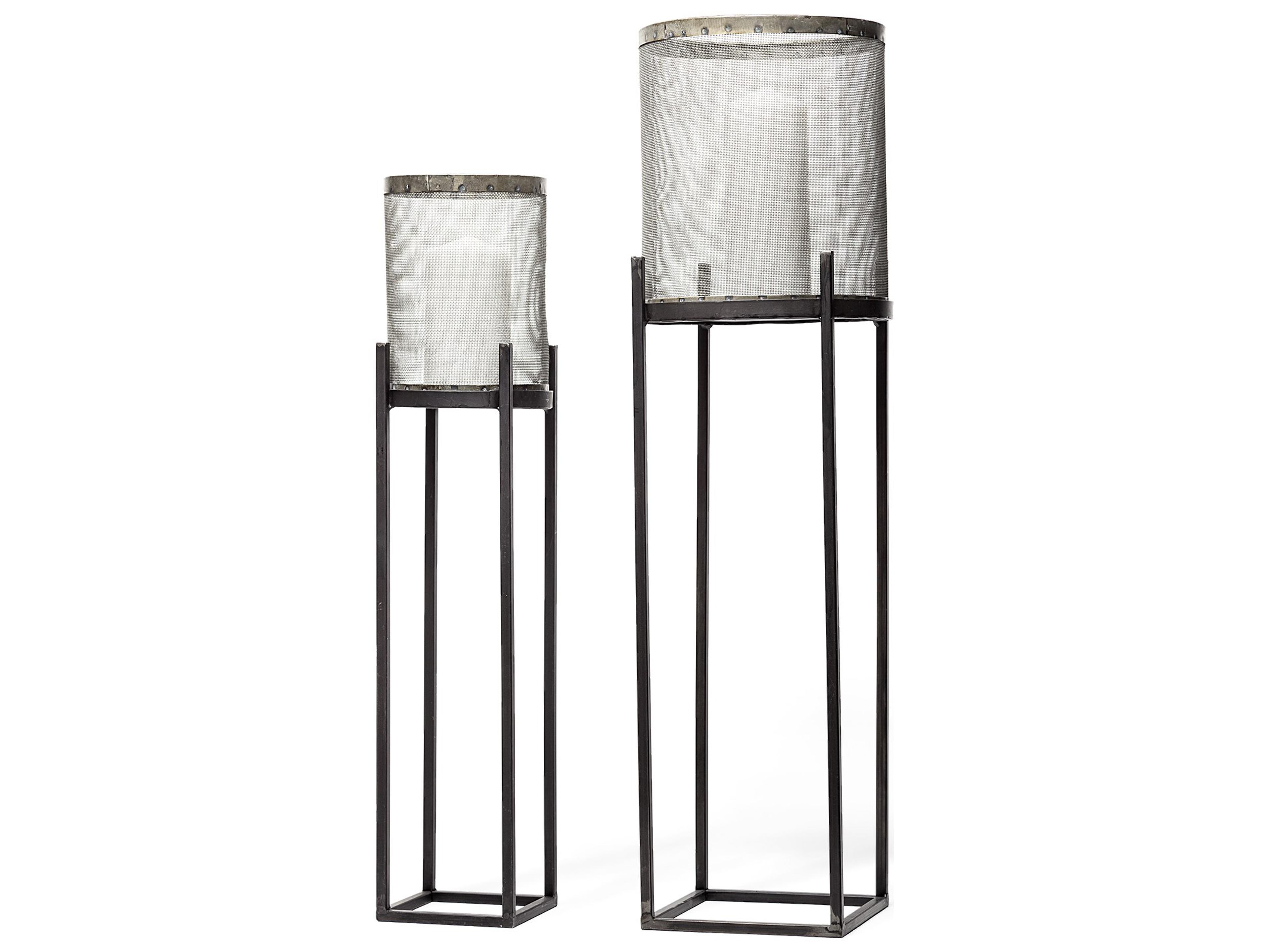 Mercana Steen Set of Two Black Meshed Metal Candle Holder Lanterns