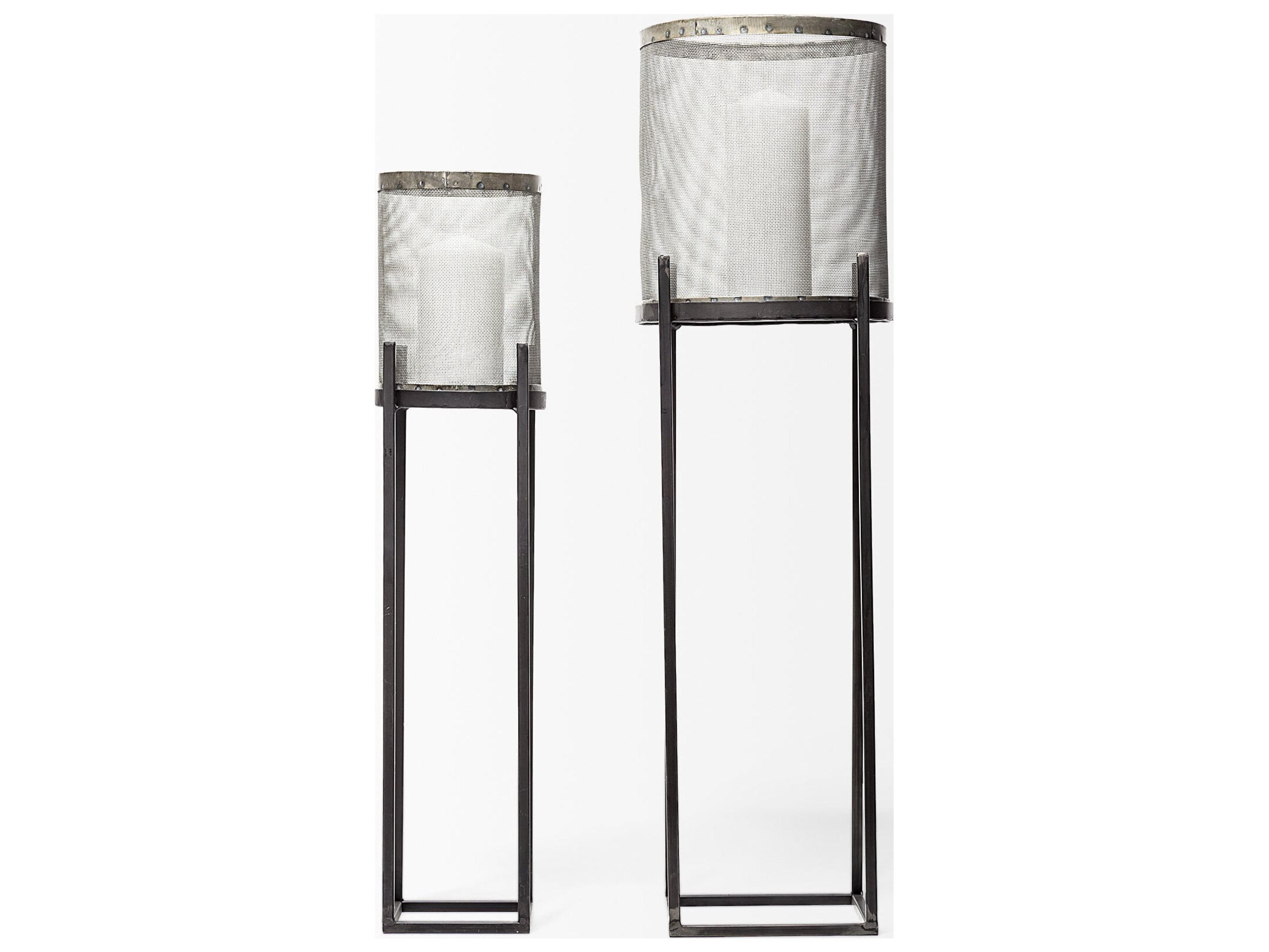 Mercana Steen Set of Two Black Meshed Metal Candle Holder Lanterns
