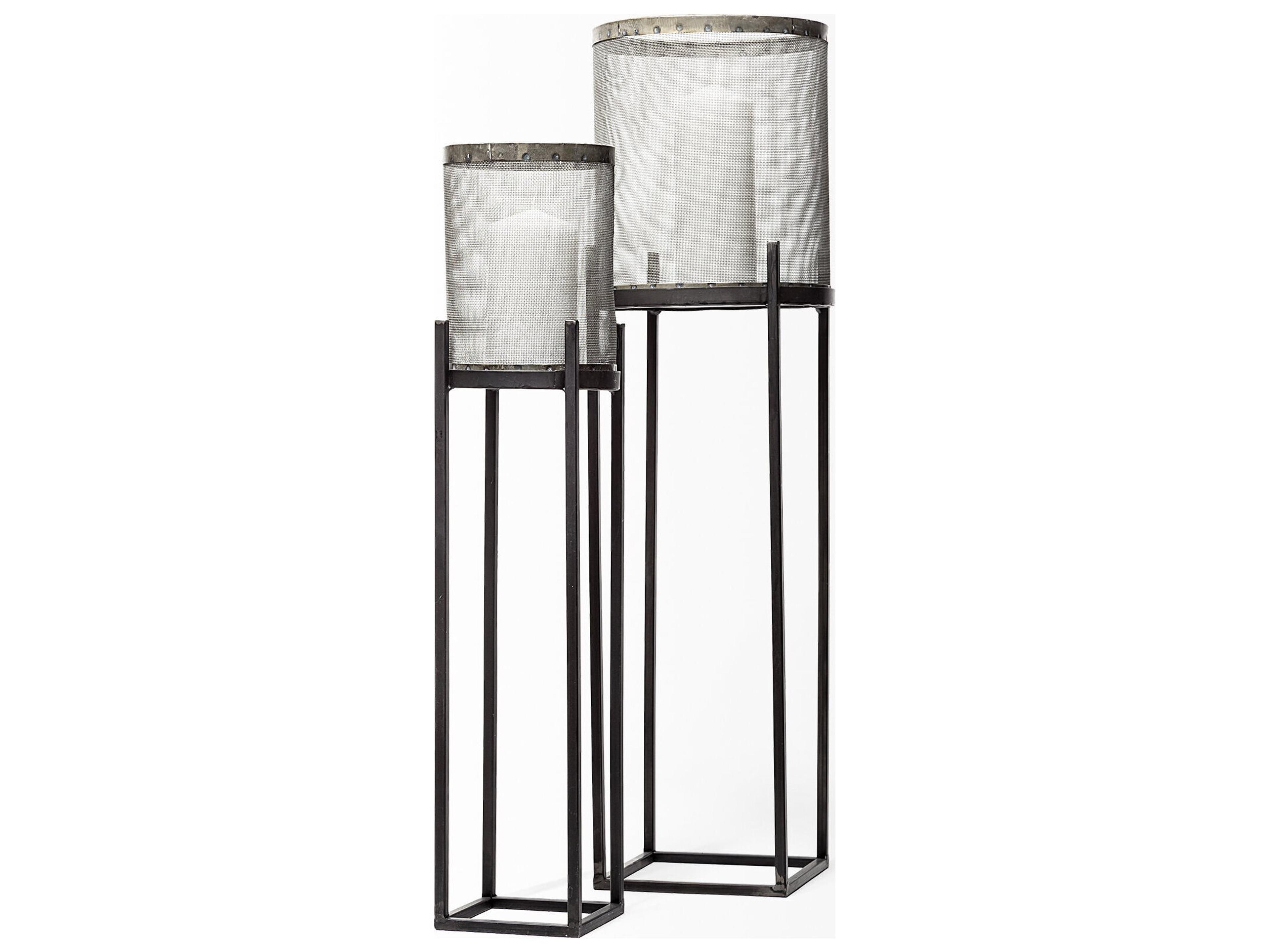 Mercana Steen Set of Two Black Meshed Metal Candle Holder Lanterns