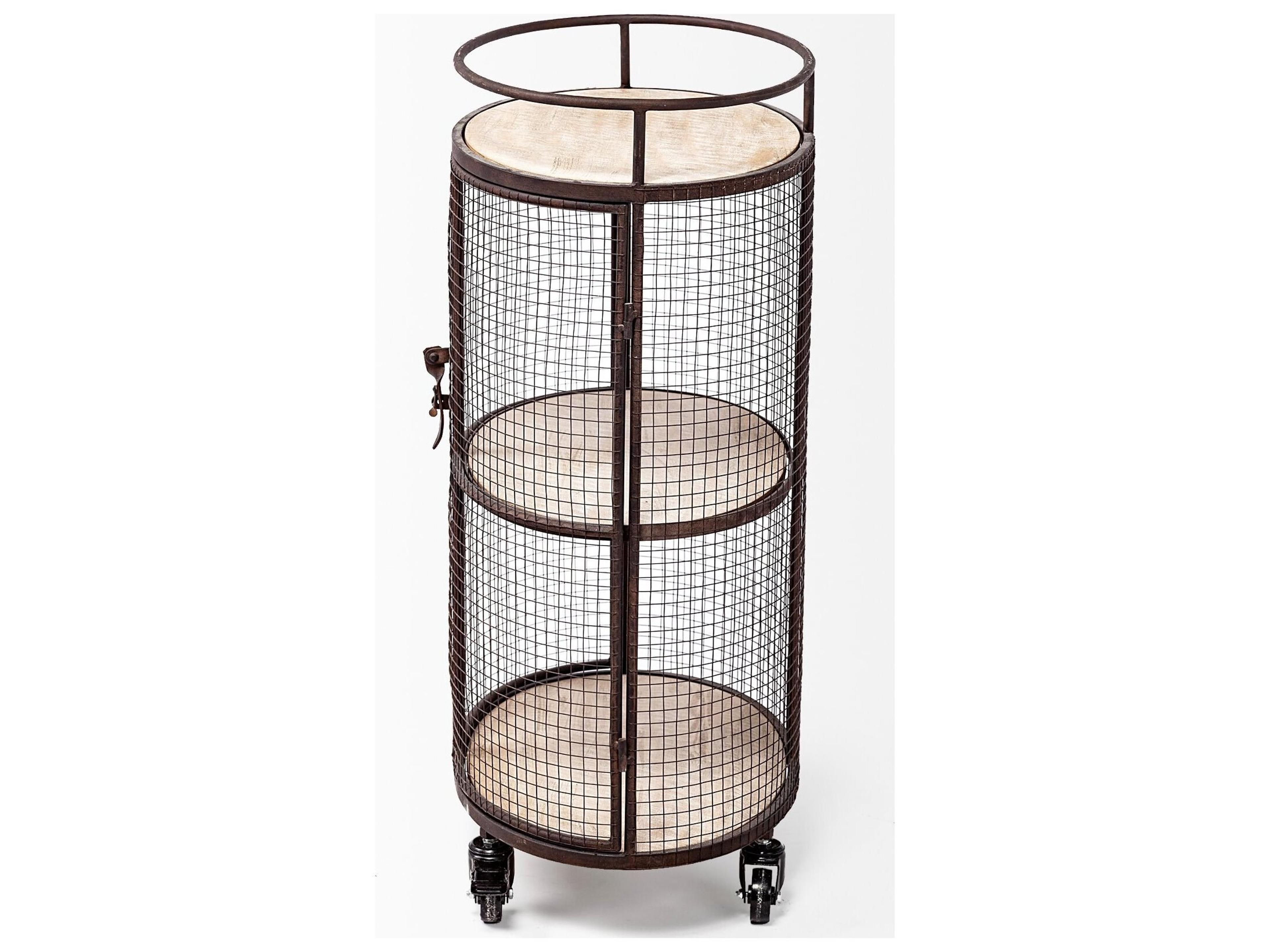 Mercana Saluti II Black Metal Frame cage w/three wood shelves oval Bar Cart