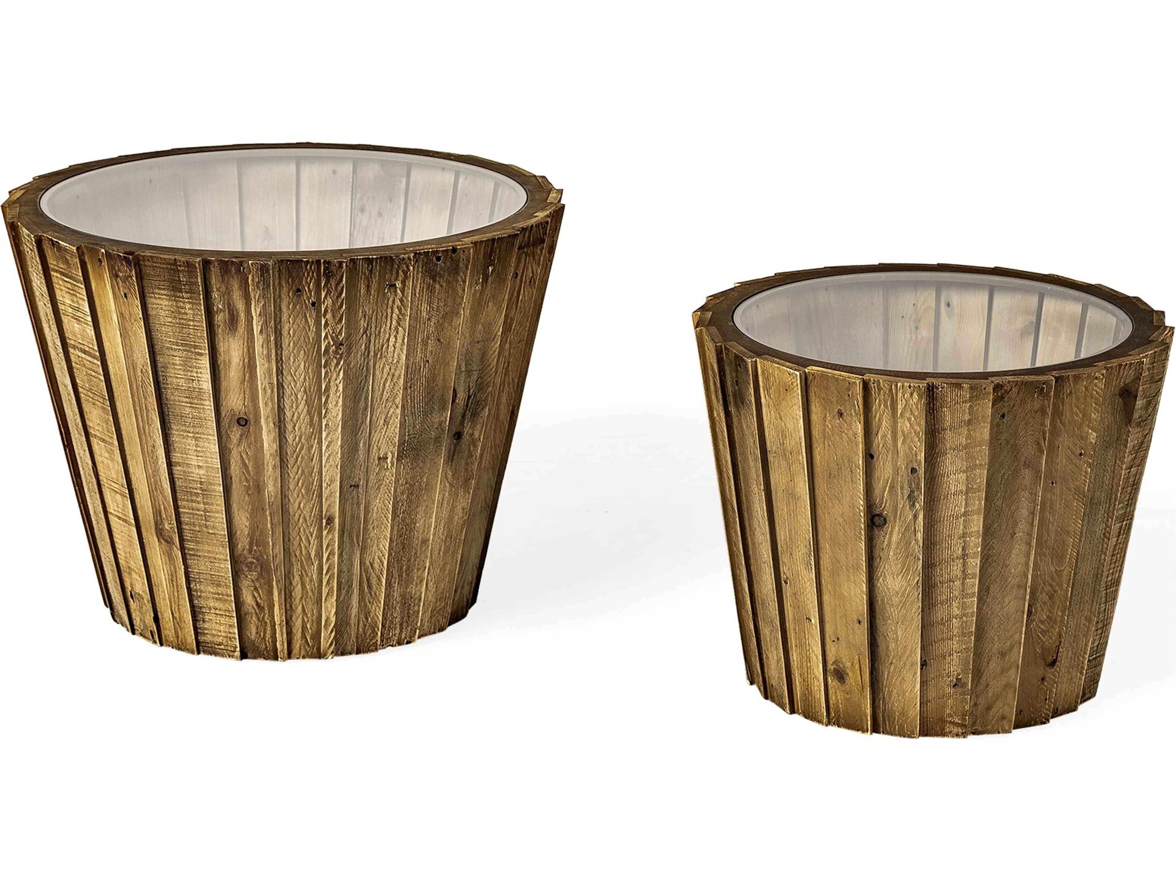 Mercana John Paul (Set of 2) 25L x 25W Brown Wood W/ Glass Accent Tables