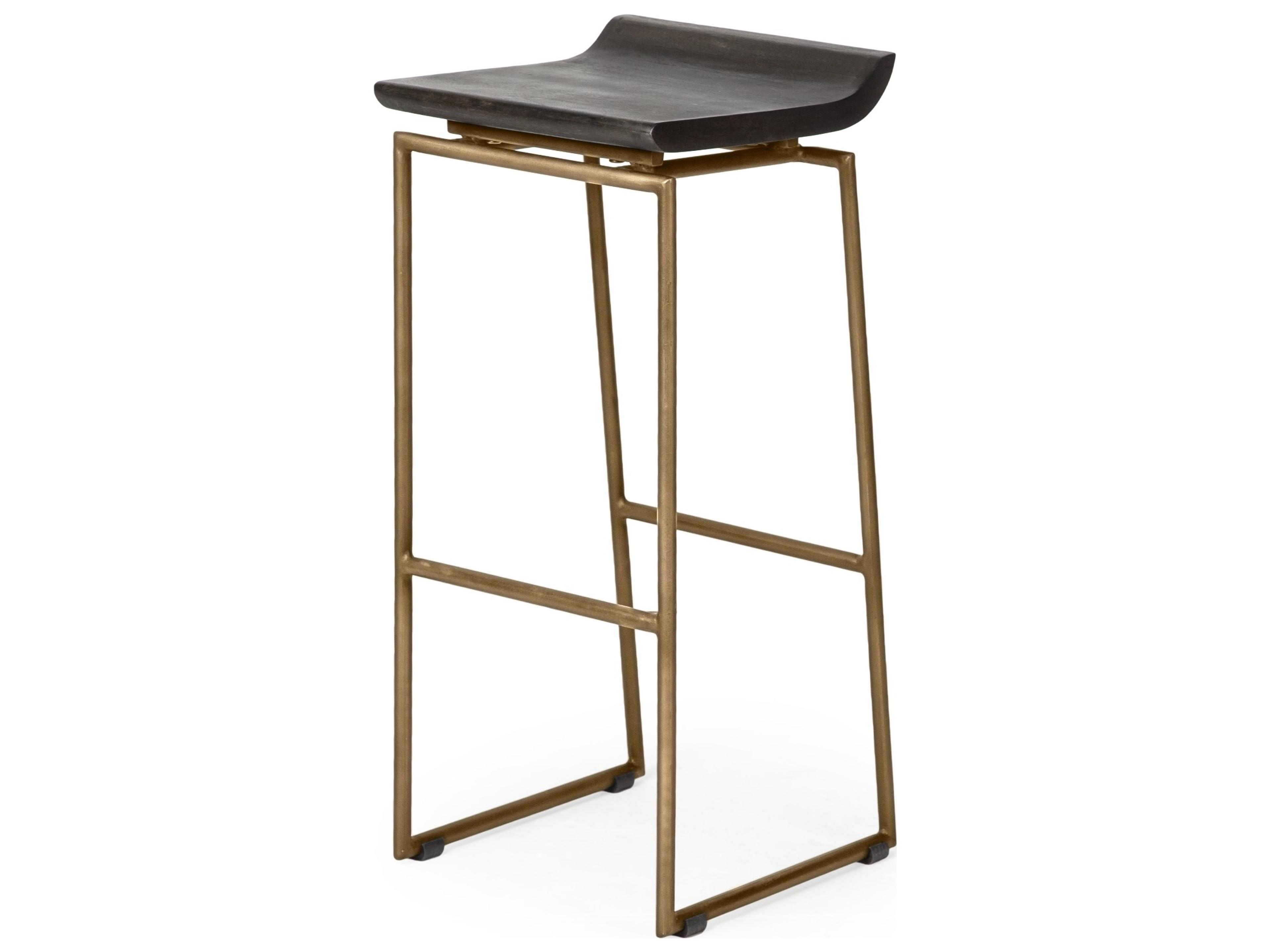 Givens 30.25"H Seat Height Brown Wood Seat Gold Metal Base Stool