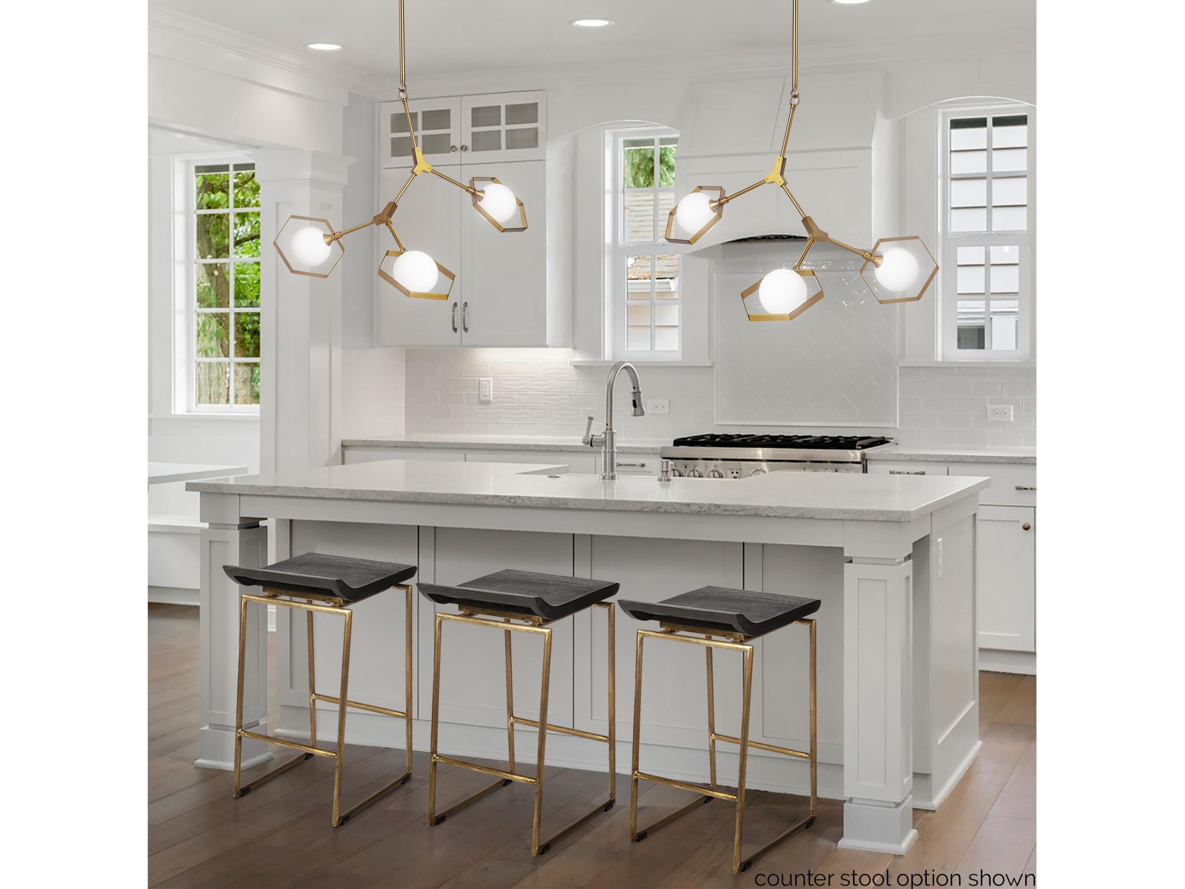 Mercana Givens 30.25"H Seat Height Brown Wood Seat Gold Metal Base Stool