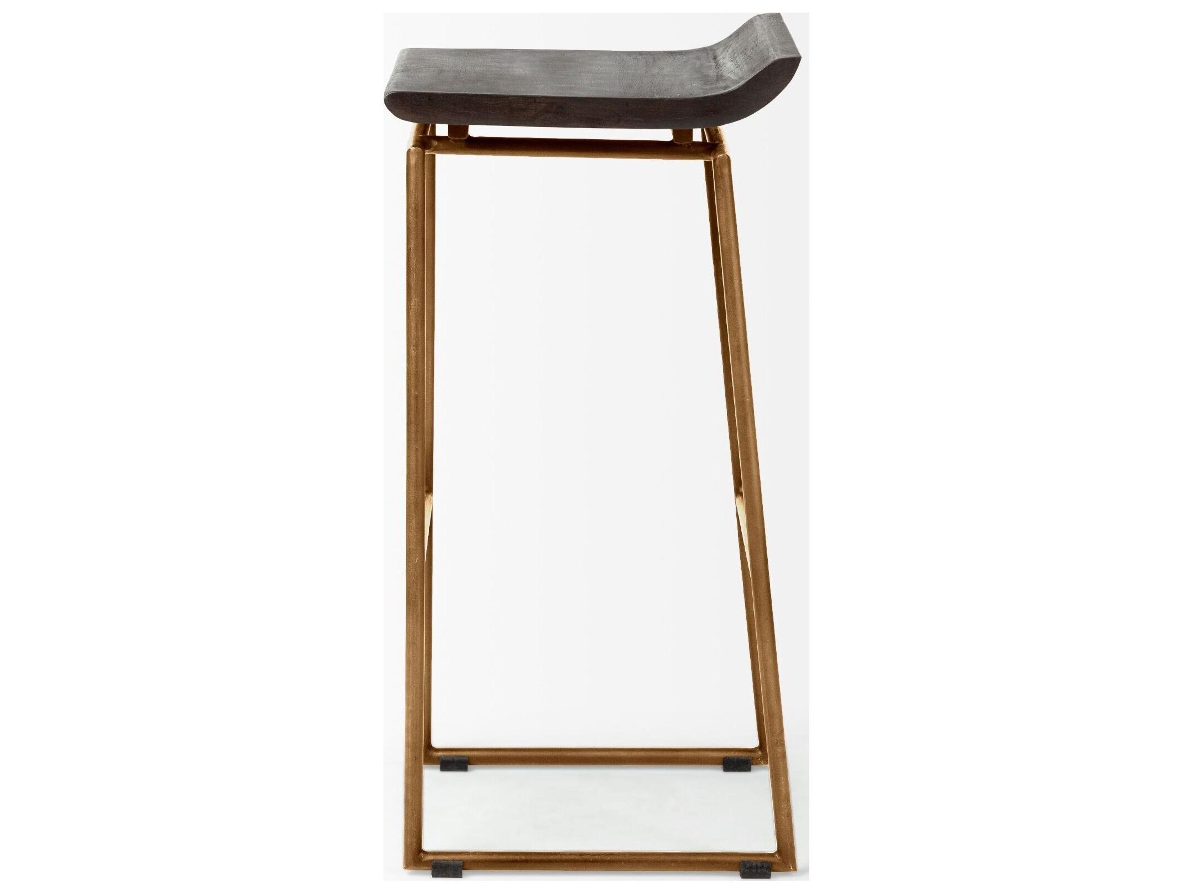 Mercana Givens 30.25"H Seat Height Brown Wood Seat Gold Metal Base Stool