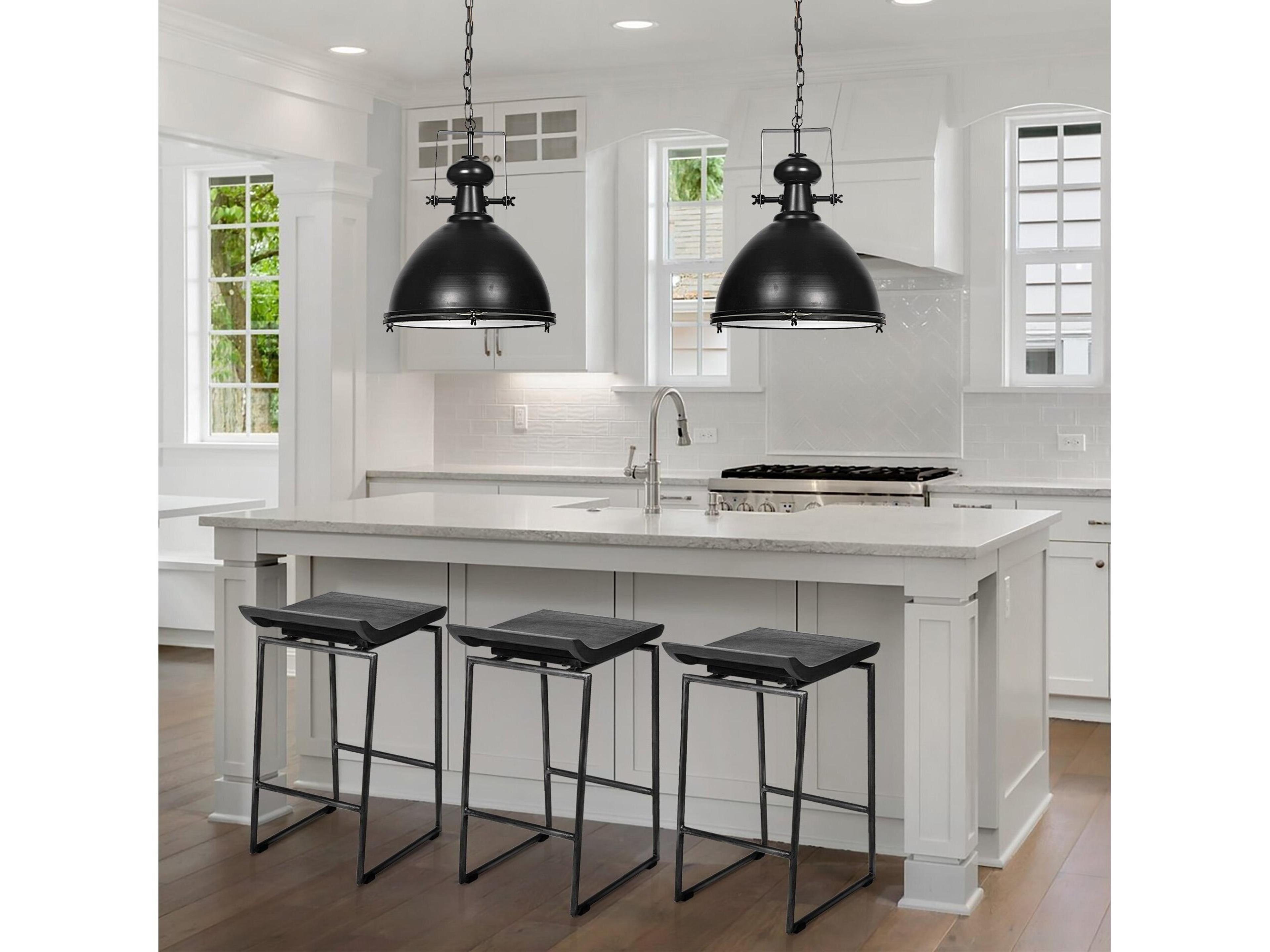 Mercana Givens 24.25"H Seat Height Black Wood Seat Black Frame Stool