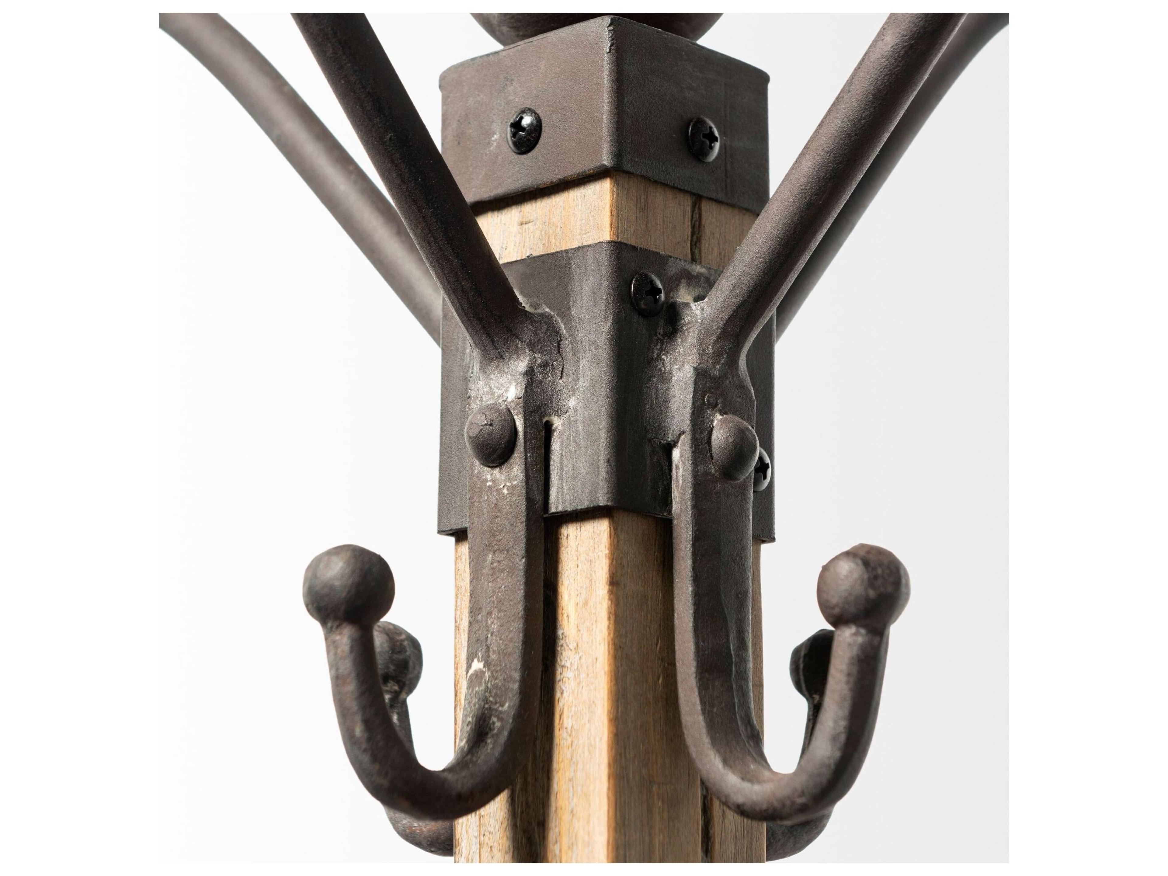 Mercana Lamda 22 x 75 Black Metal and Light Brown Wood Coat Rack