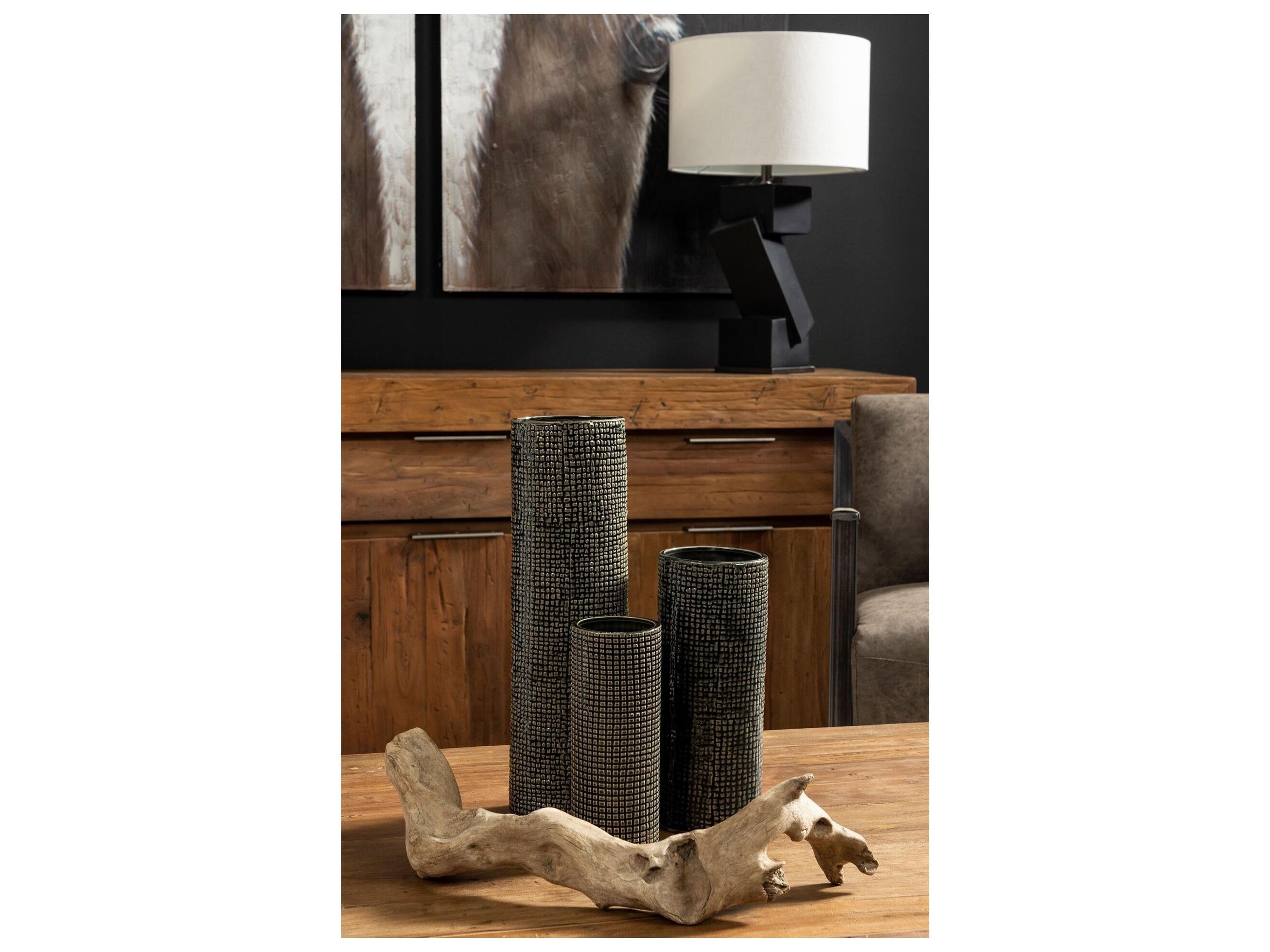 Mercana Kona III Large Black/Gold Cylindrical Ceramic Vase