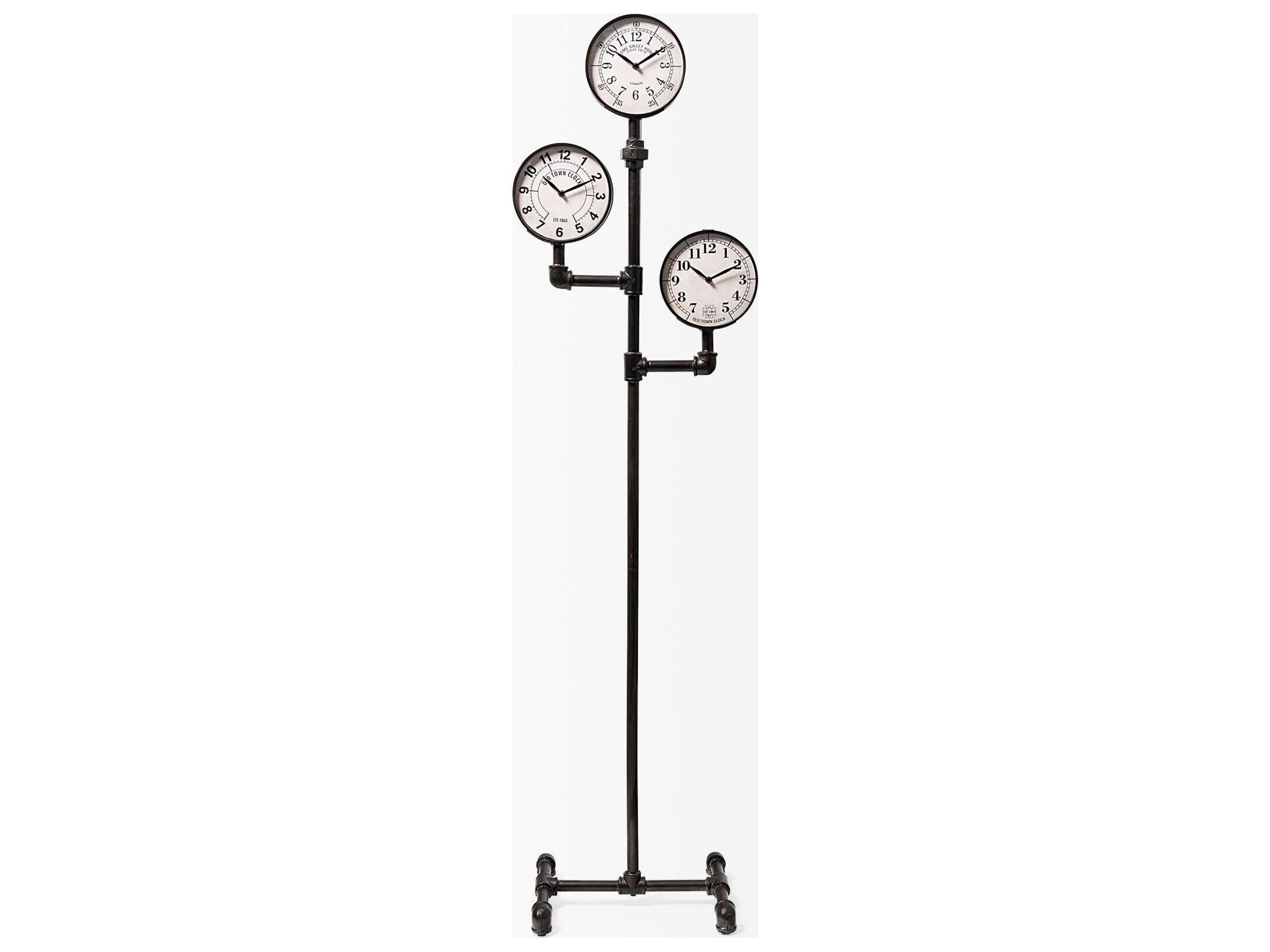 Mercana Trifect Black Iron Pipe Three Face Floor Clock
