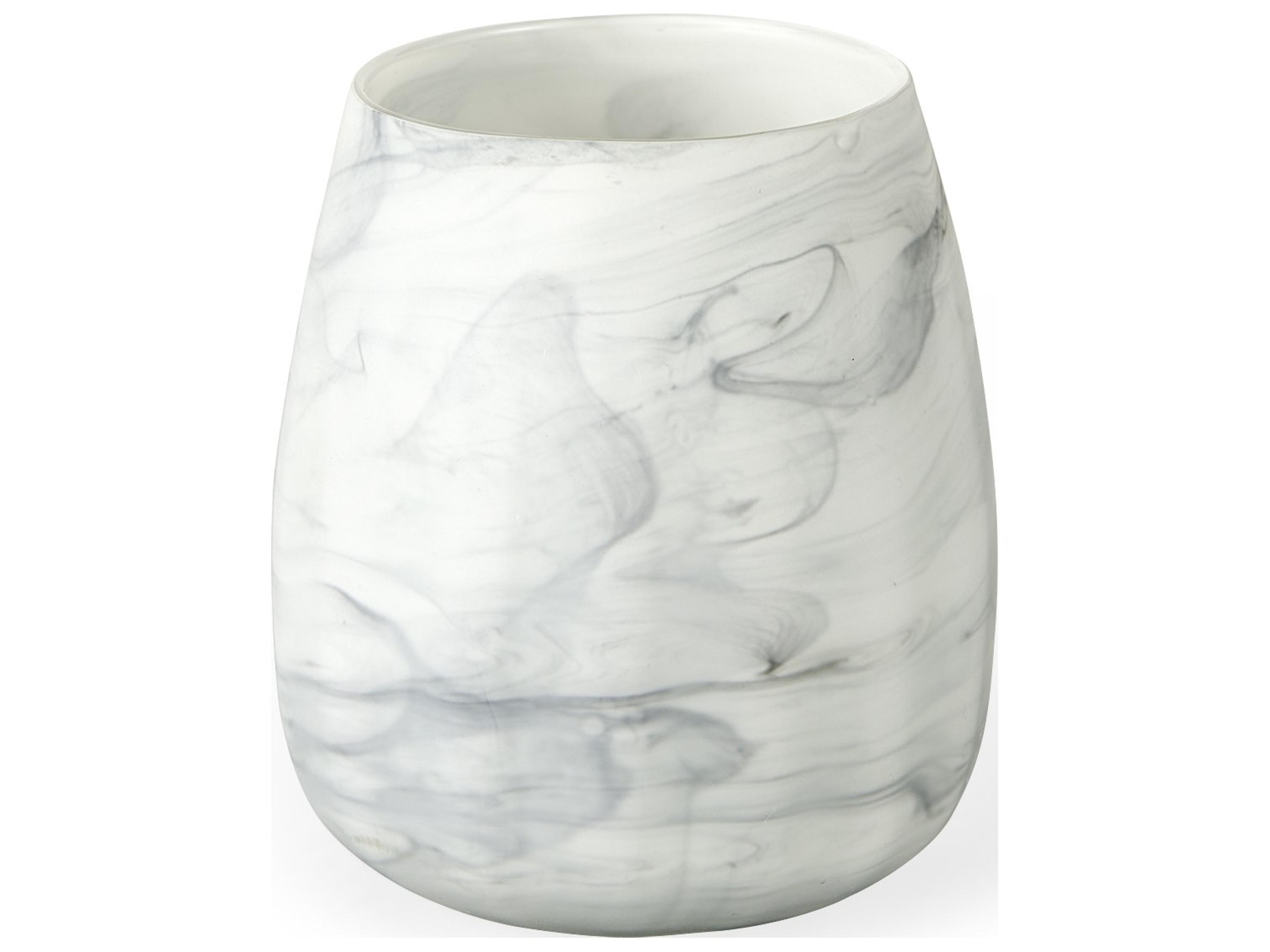 Volta I Short Gray Cream Glass Abstract Pattern Vase