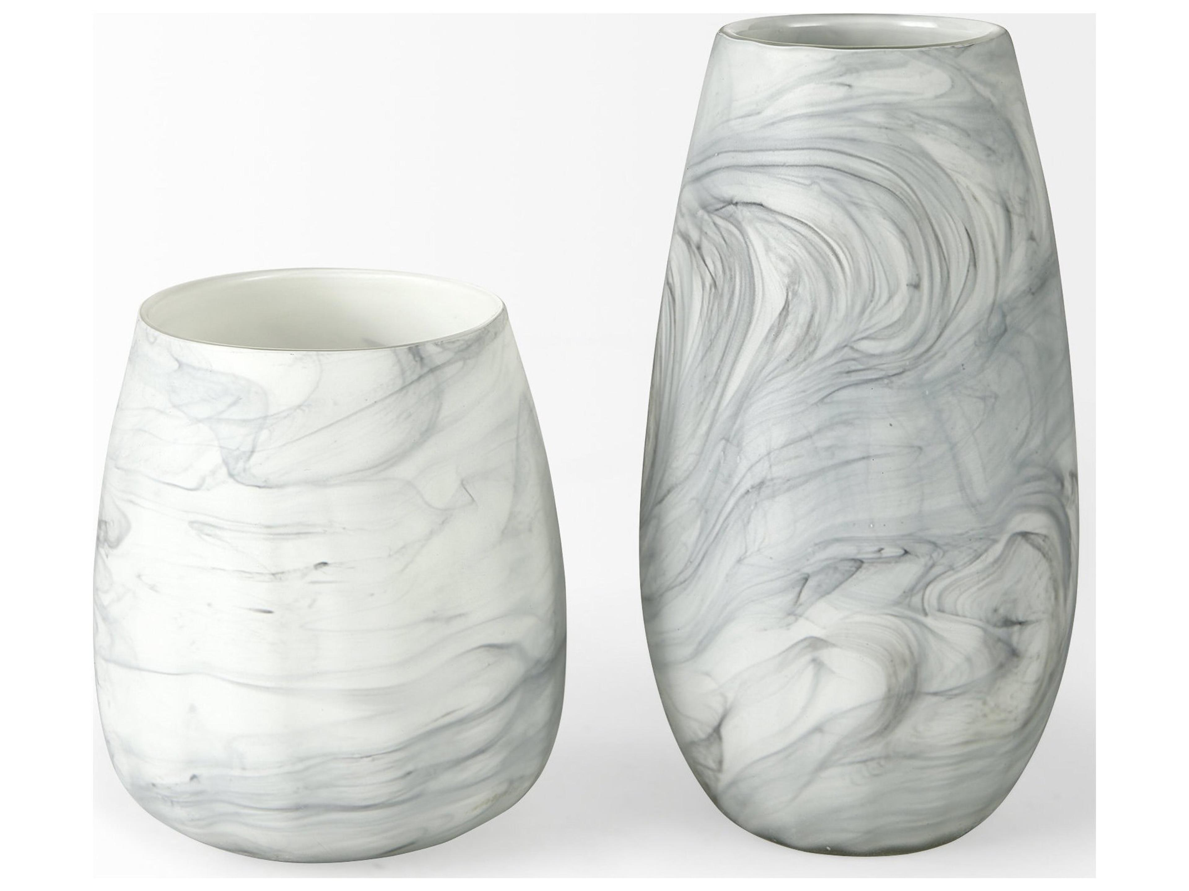 Mercana Volta I Short Gray Cream Glass Abstract Pattern Vase