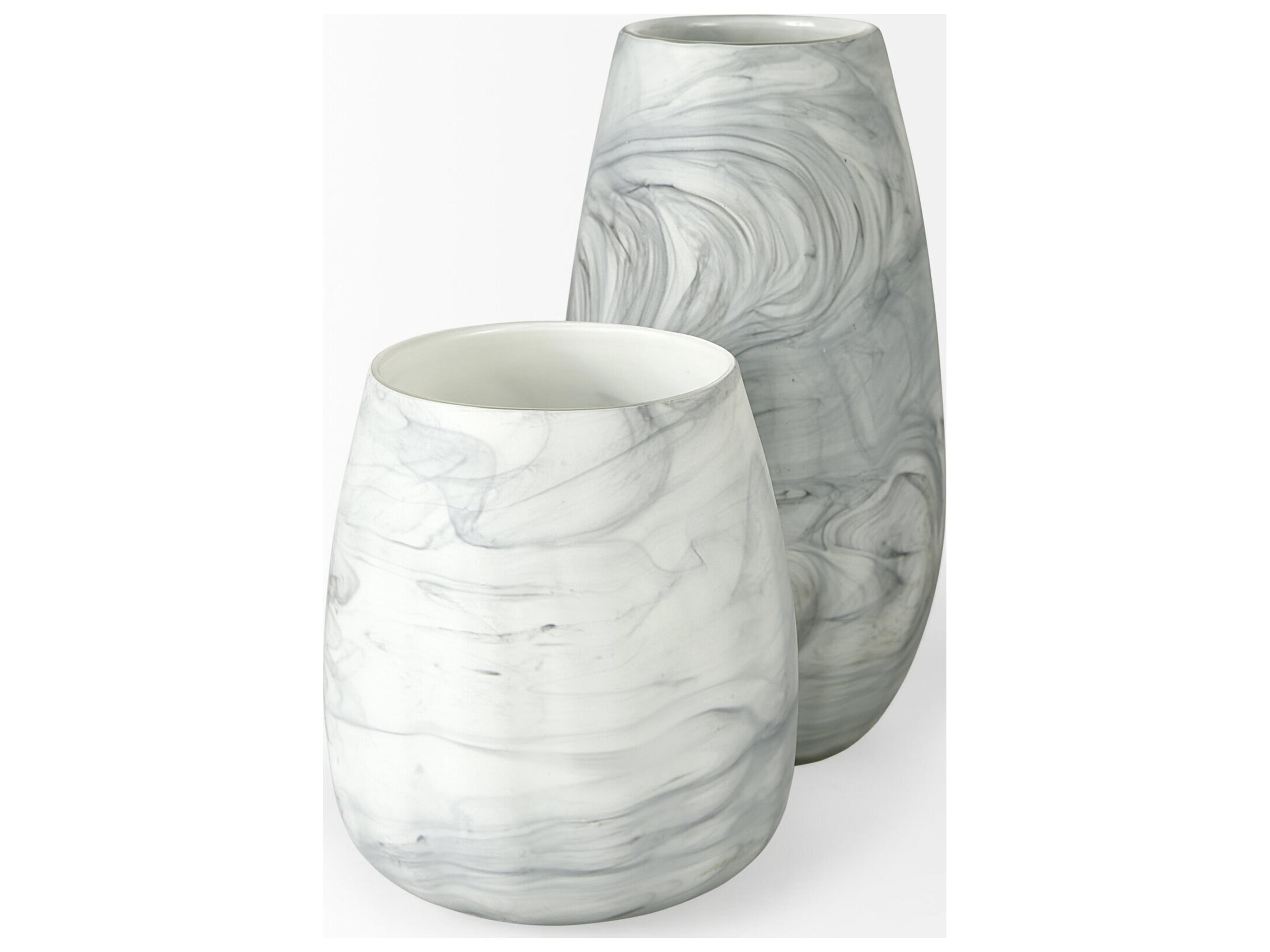 Mercana Volta I Short Gray Cream Glass Abstract Pattern Vase