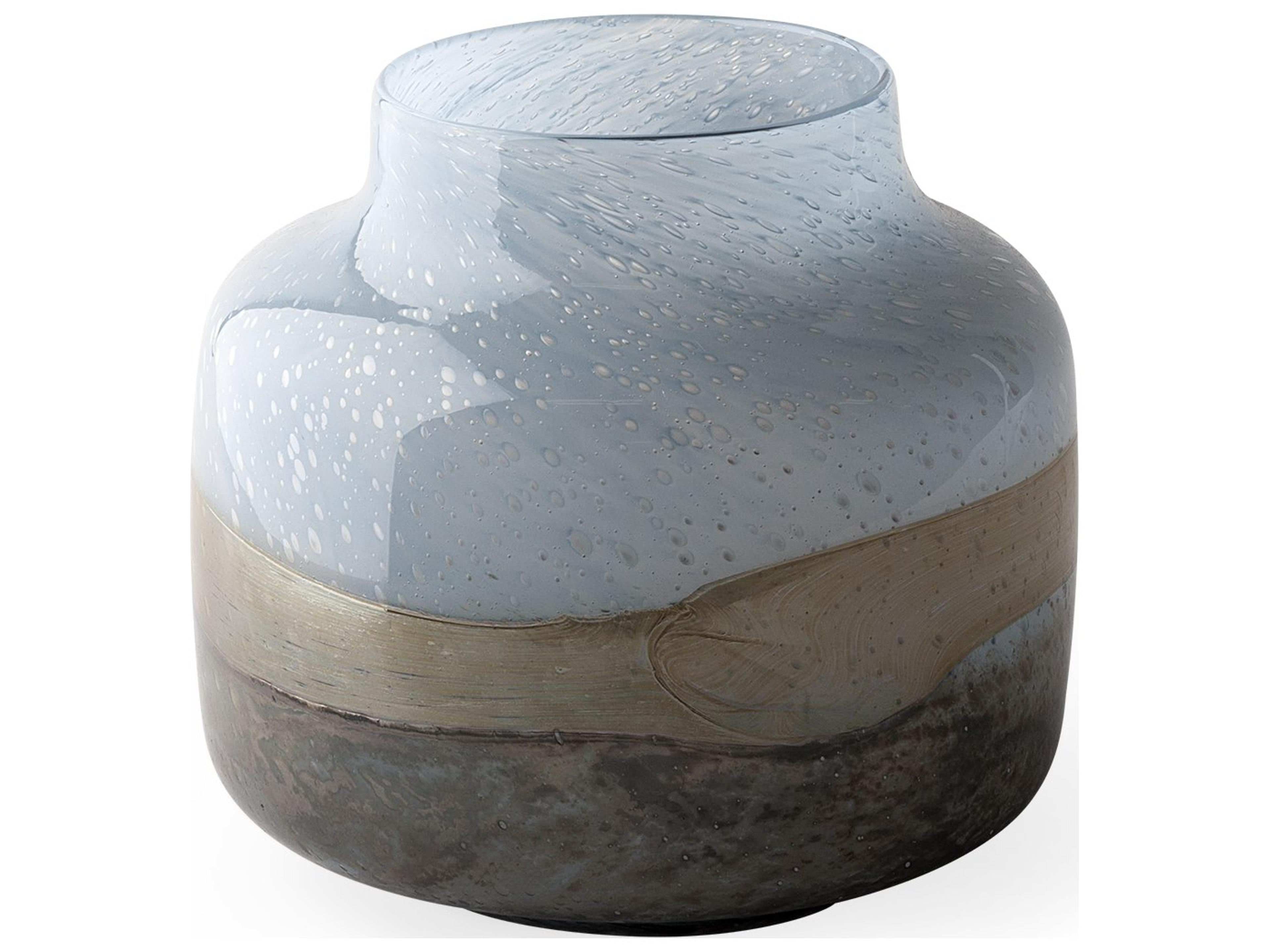 Nasser I Short Blue/Gold/Chrome Urn Style Glass Vase