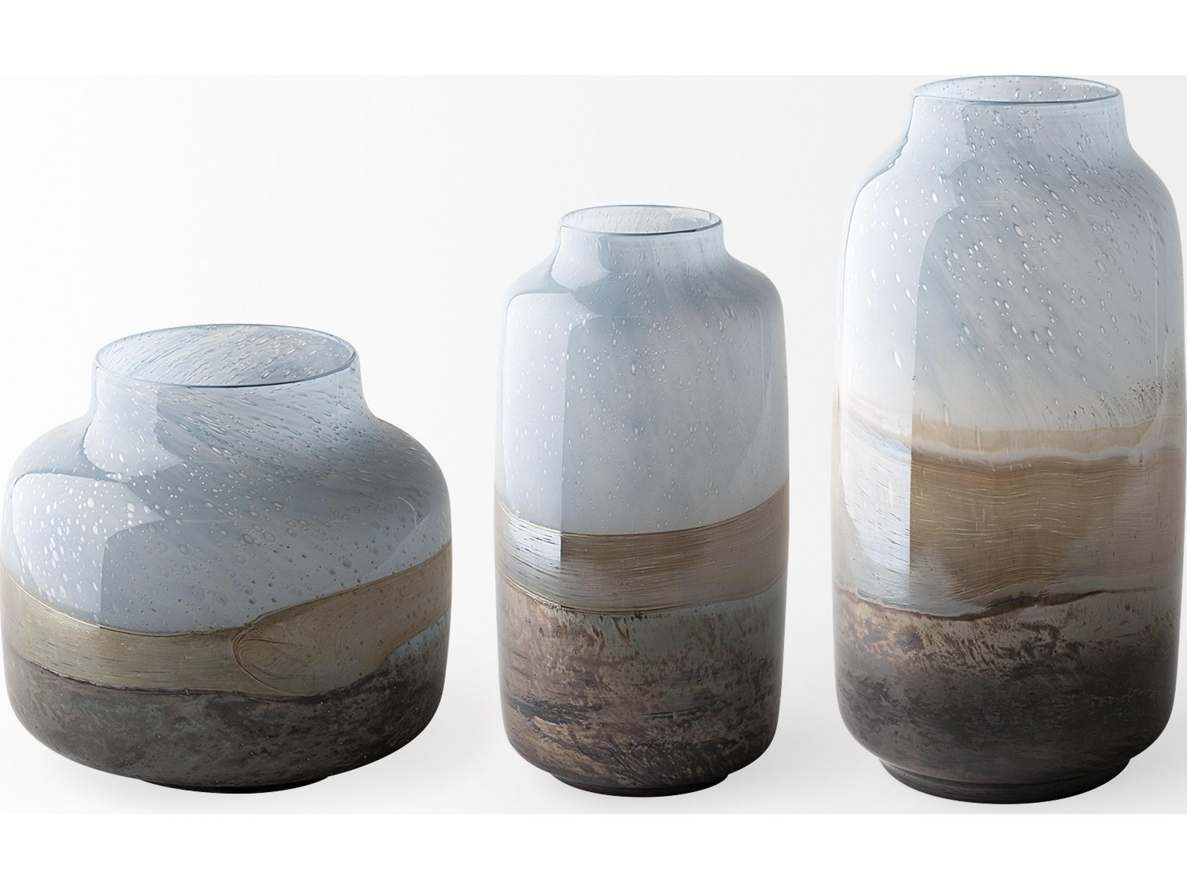 Mercana Nasser I Short Blue/Gold/Chrome Urn Style Glass Vase