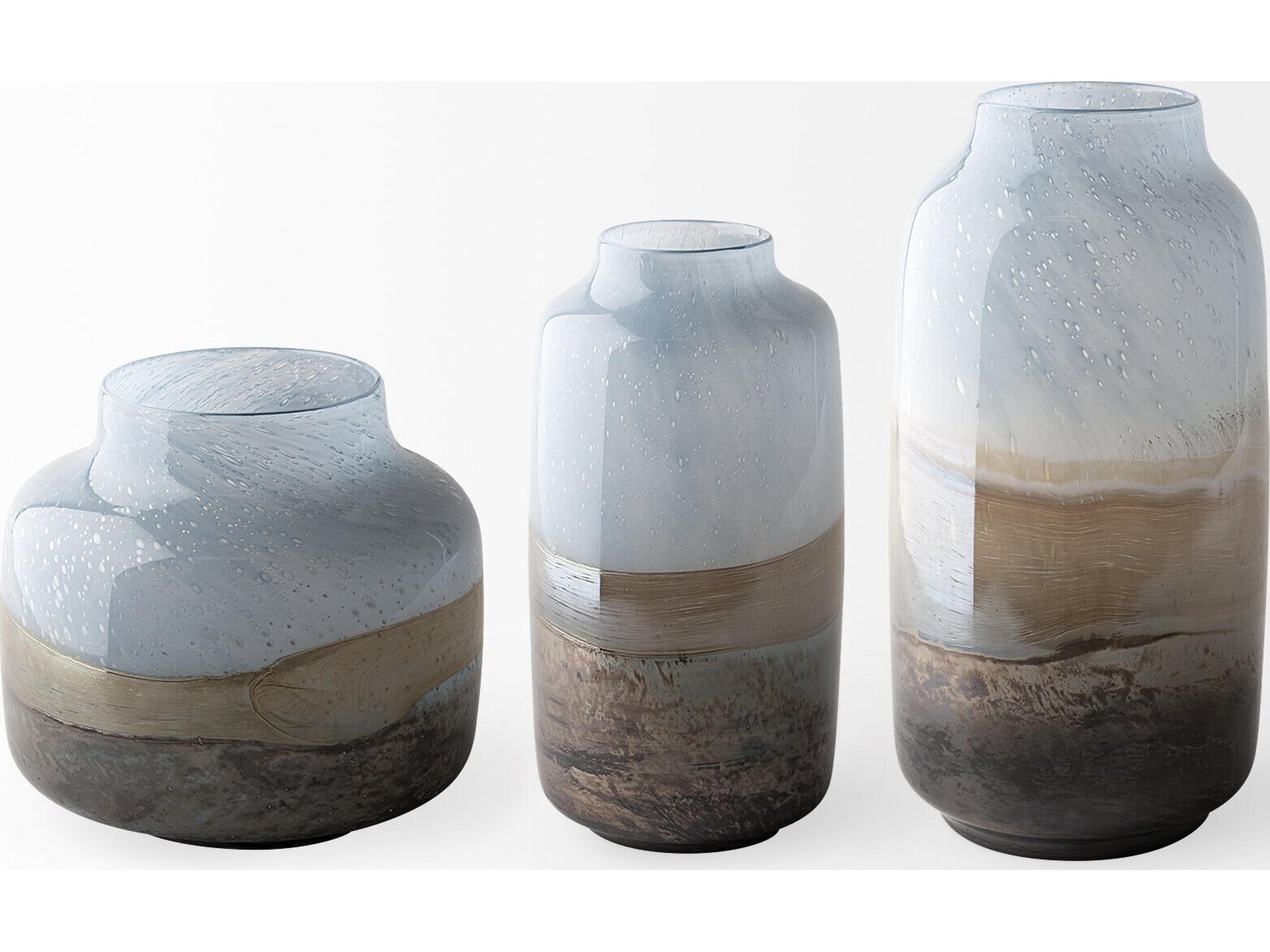 Mercana Nasser III Large Blue/Gold/Chrome Urn Style Glass Vase