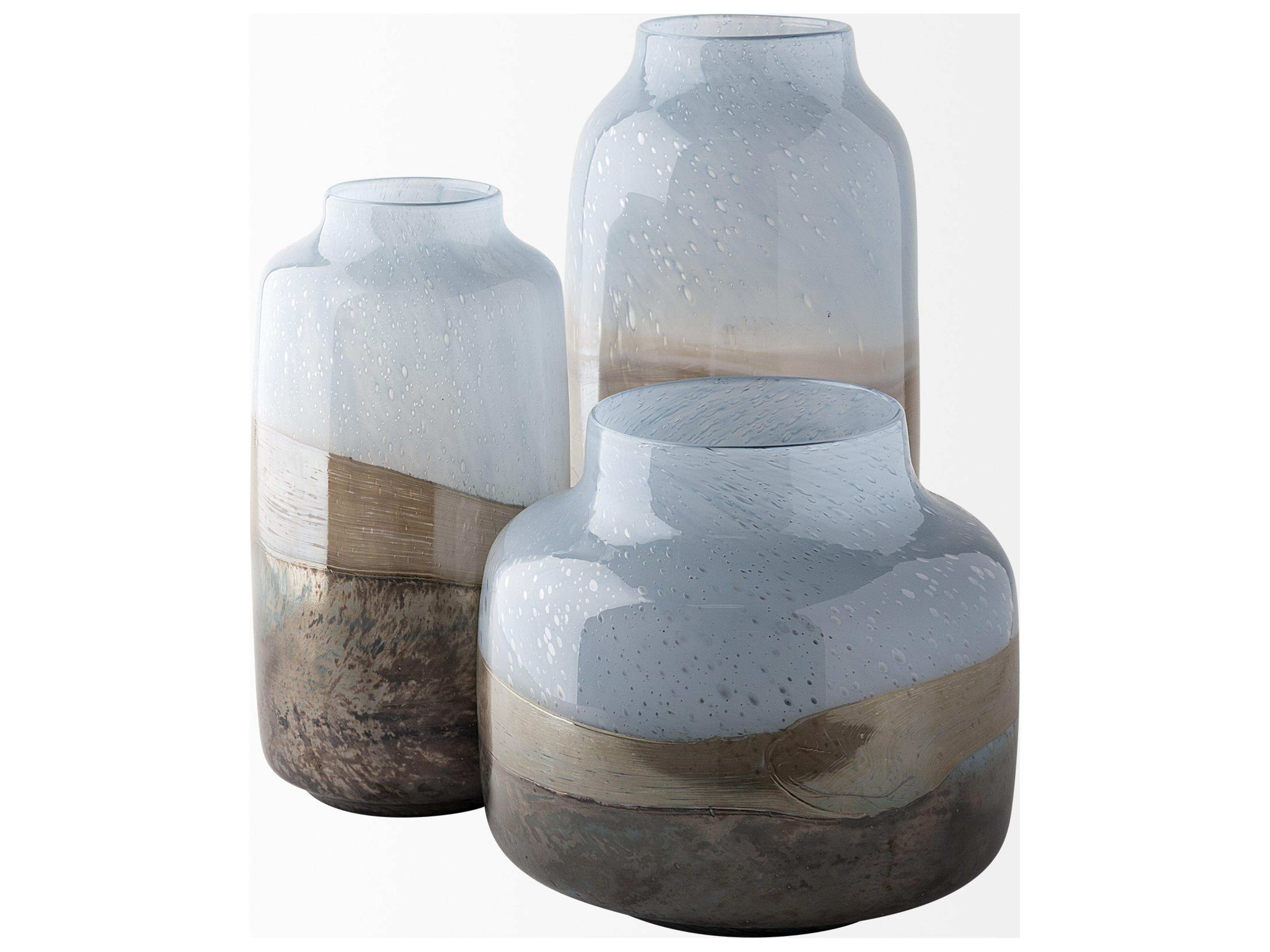 Mercana Nasser III Large Blue/Gold/Chrome Urn Style Glass Vase