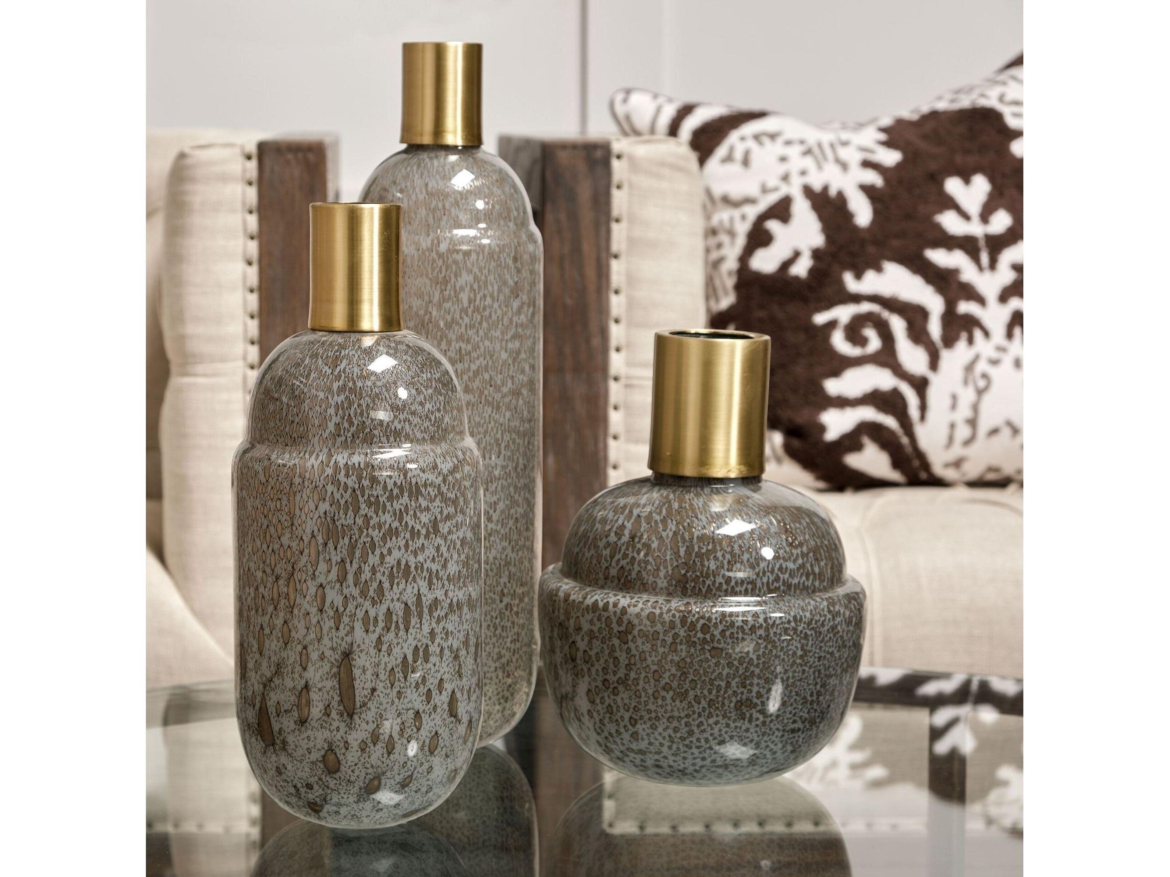 Mercana Toba III Large Brown/Gold Spotted Gourd Style Vase