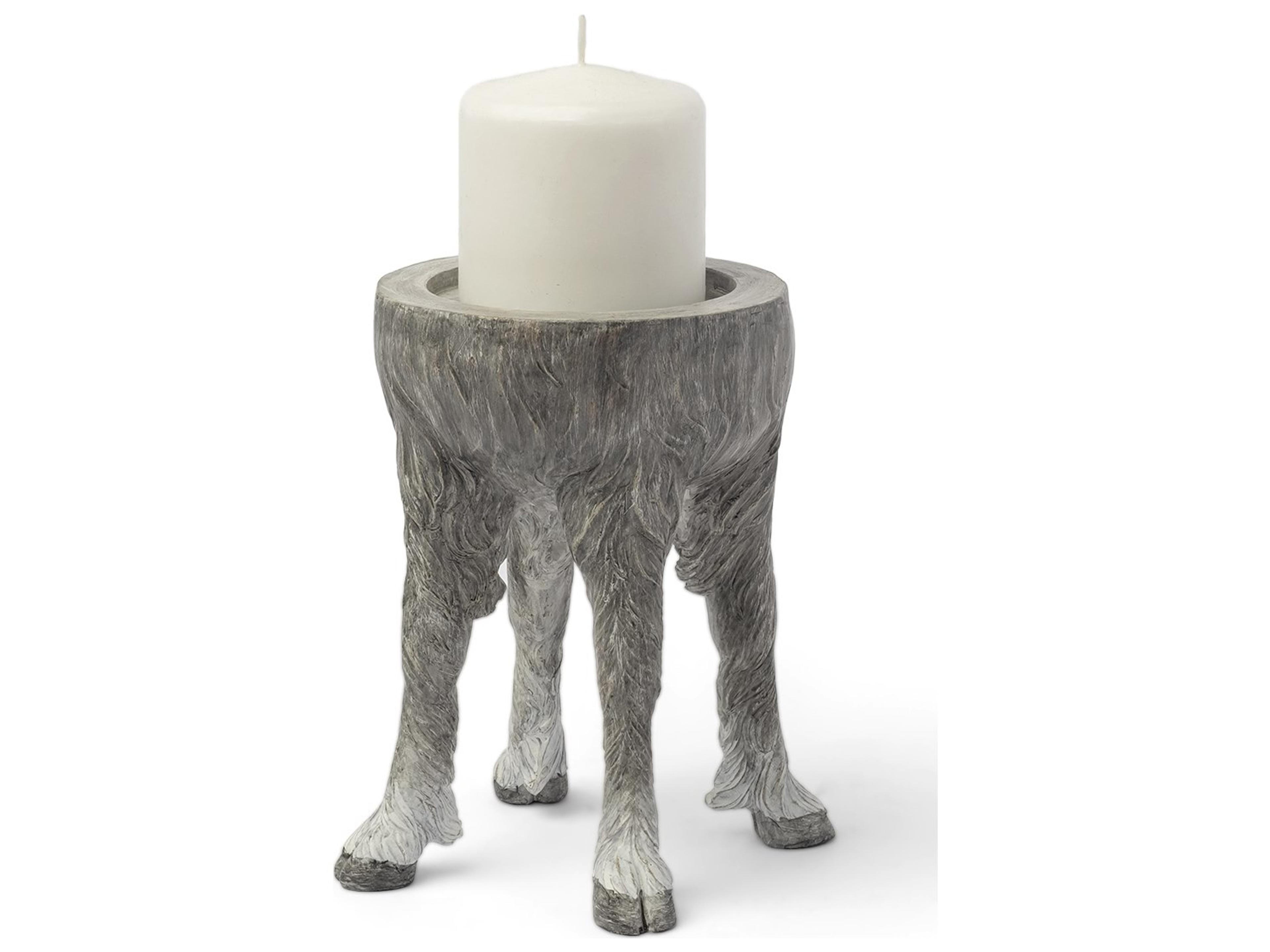Pan Small Gray Ceramic Hoofed Table Candle Holder