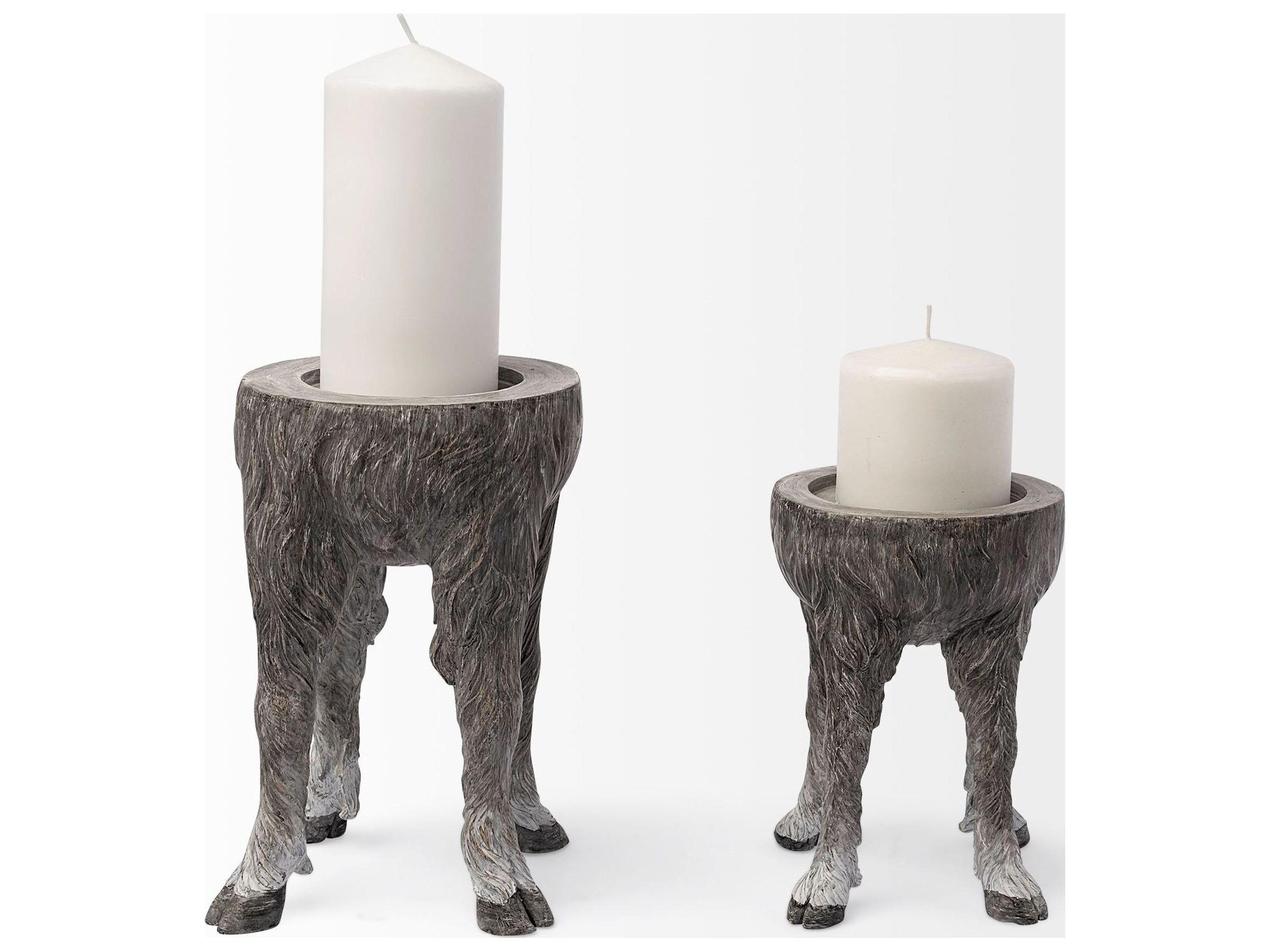 Mercana Pan Small Gray Ceramic Hoofed Table Candle Holder